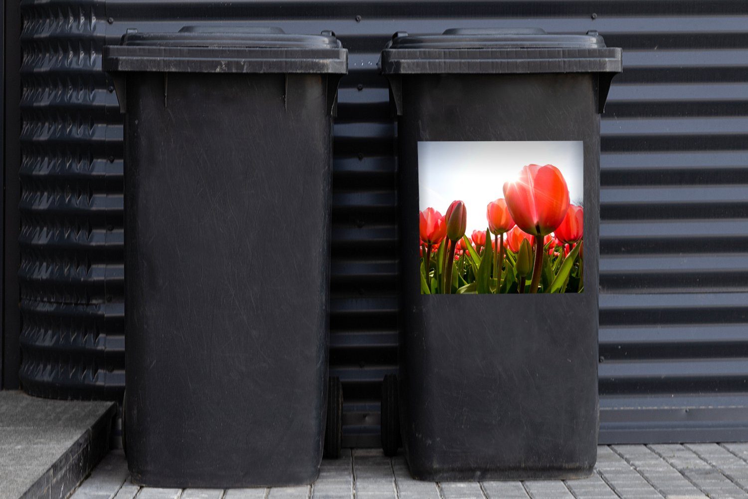 (1 Sonne - Mülltonne, Container, Mülleimer-aufkleber, Blumen Wandsticker Tulpen Sticker, St), MuchoWow - Abfalbehälter