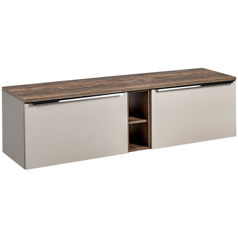 Lomadox Waschbeckenunterschrank PUEBLA-56-TAUPE taupe mit Vintage Oak 180,4/48,5/46 cm