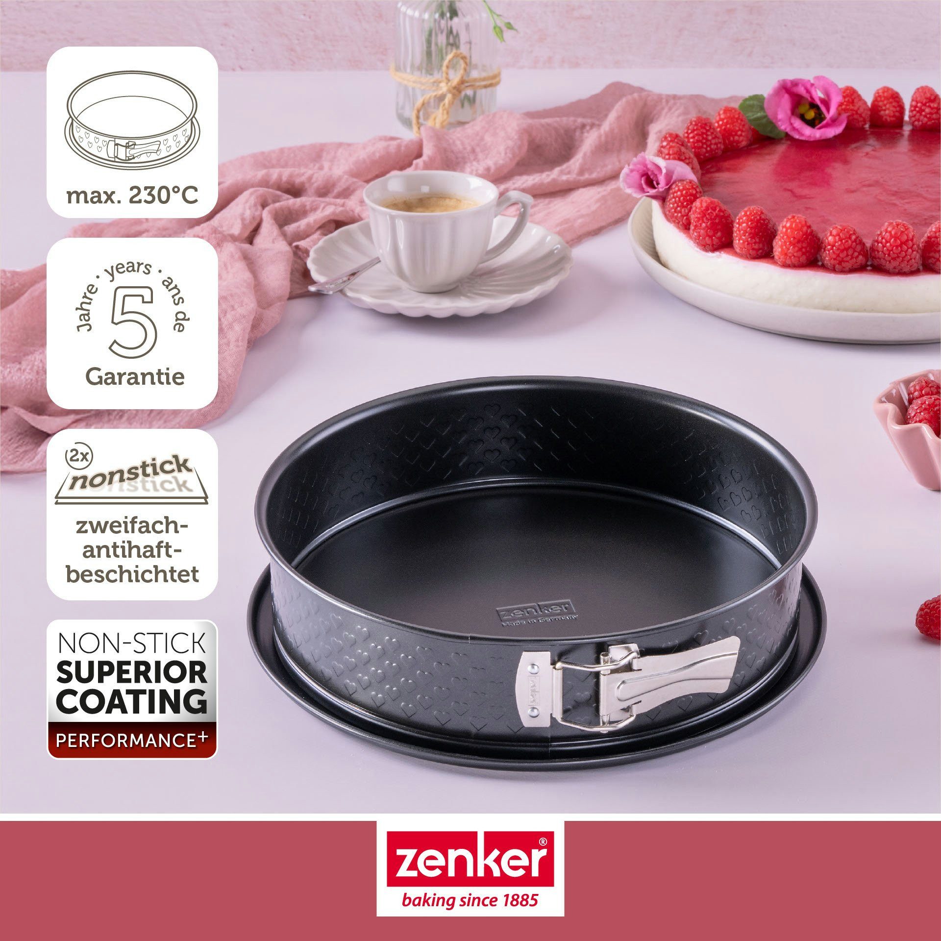 Zenker Springform mit Flachboden, Kuchenform, Backform, Herz-Design