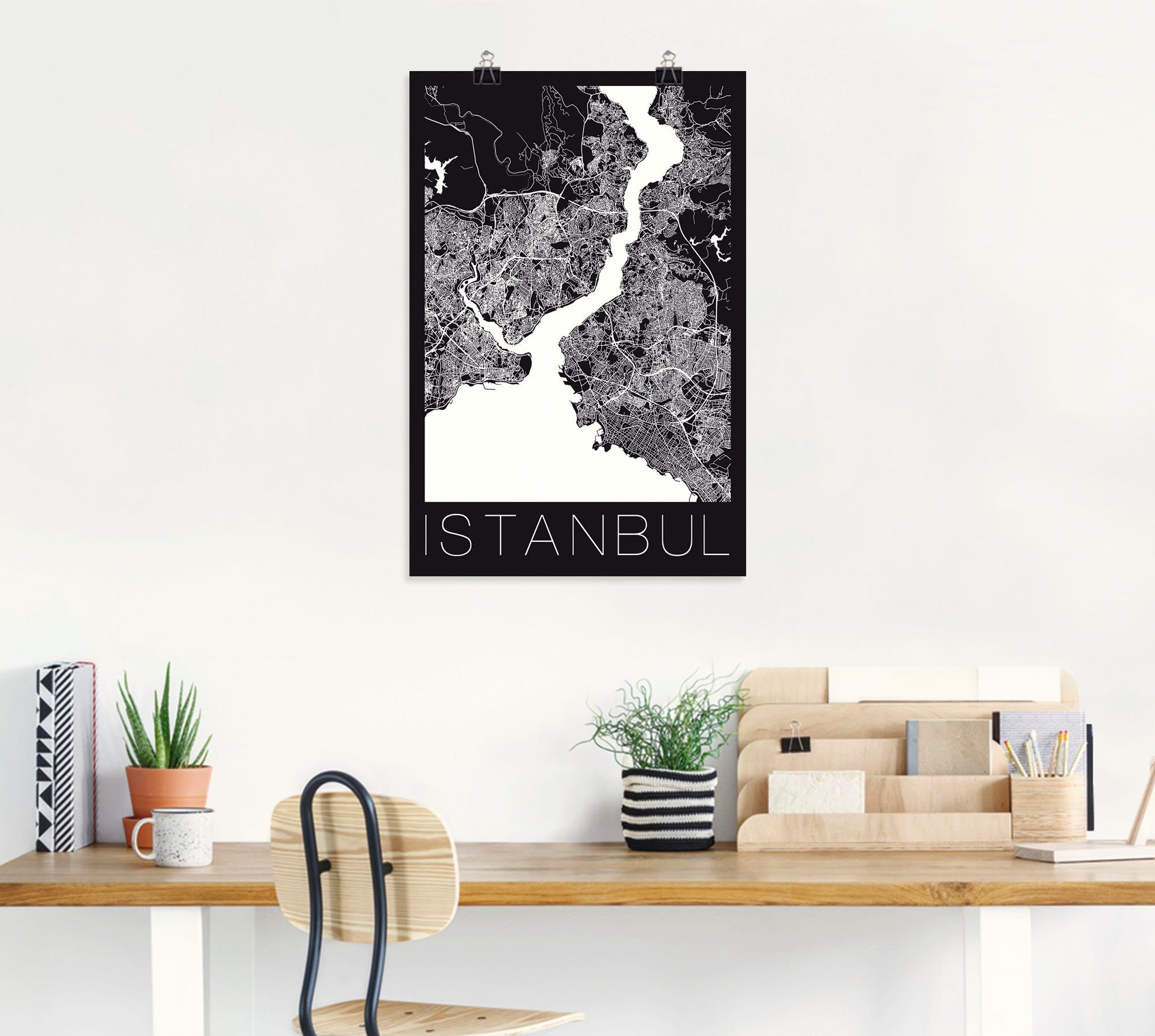 Artland Poster Retro Karte Istanbul Schwarz & Weiß, Landkarten (1 St), ohne Rahmen
