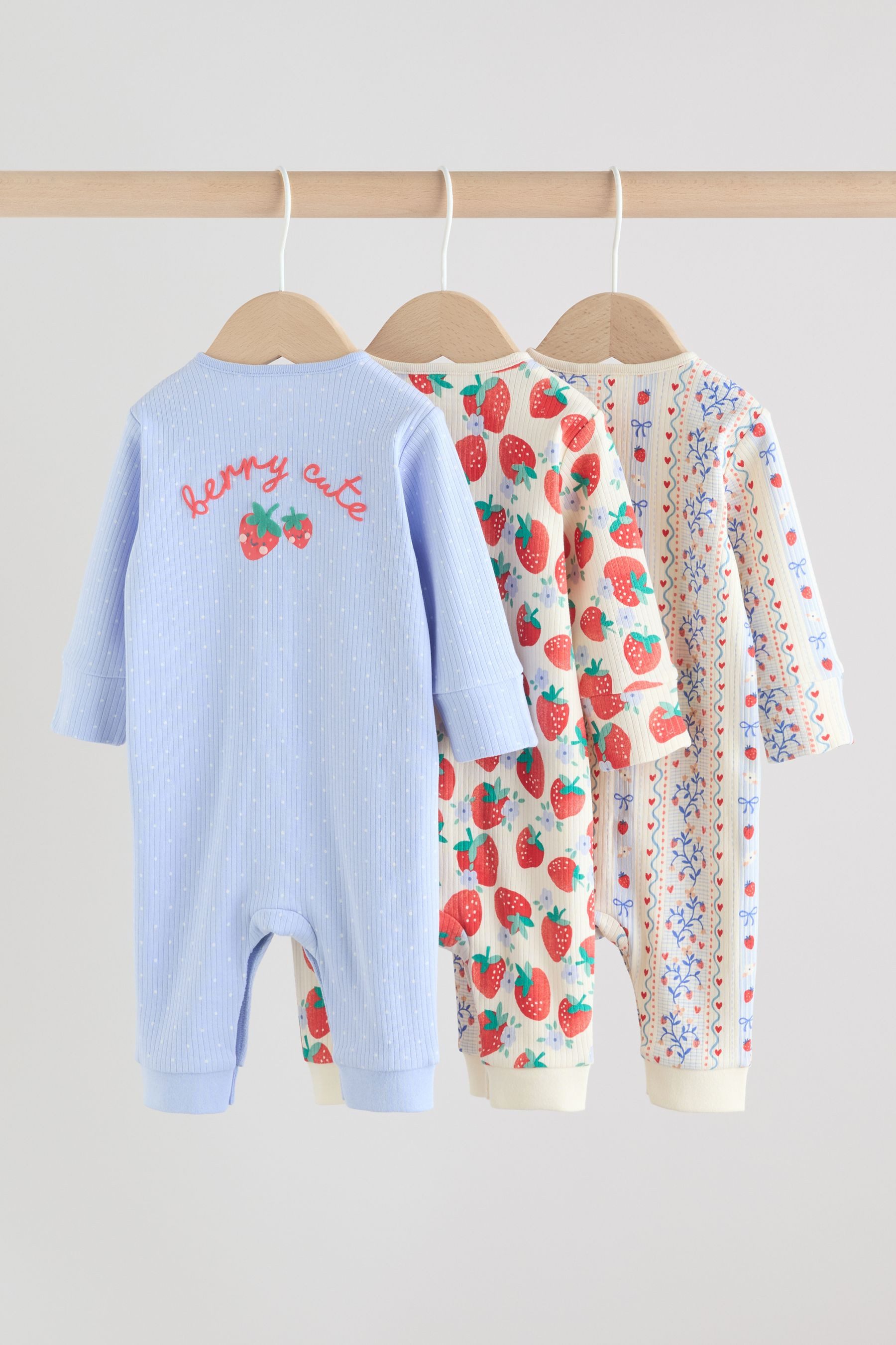 Next Schlafoverall 3er-Pack Baby-Schlafanzüge, Erdbeeren (3-tlg)