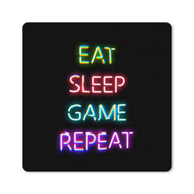 MuchoWow Gaming Mauspad Gaming - Led - Zitat - Eat sleep game repeat - Gaming (1-St), Gaming, Rutschfester Unterseite, Mausunterlage, 80x80 cm, XXL, Großes