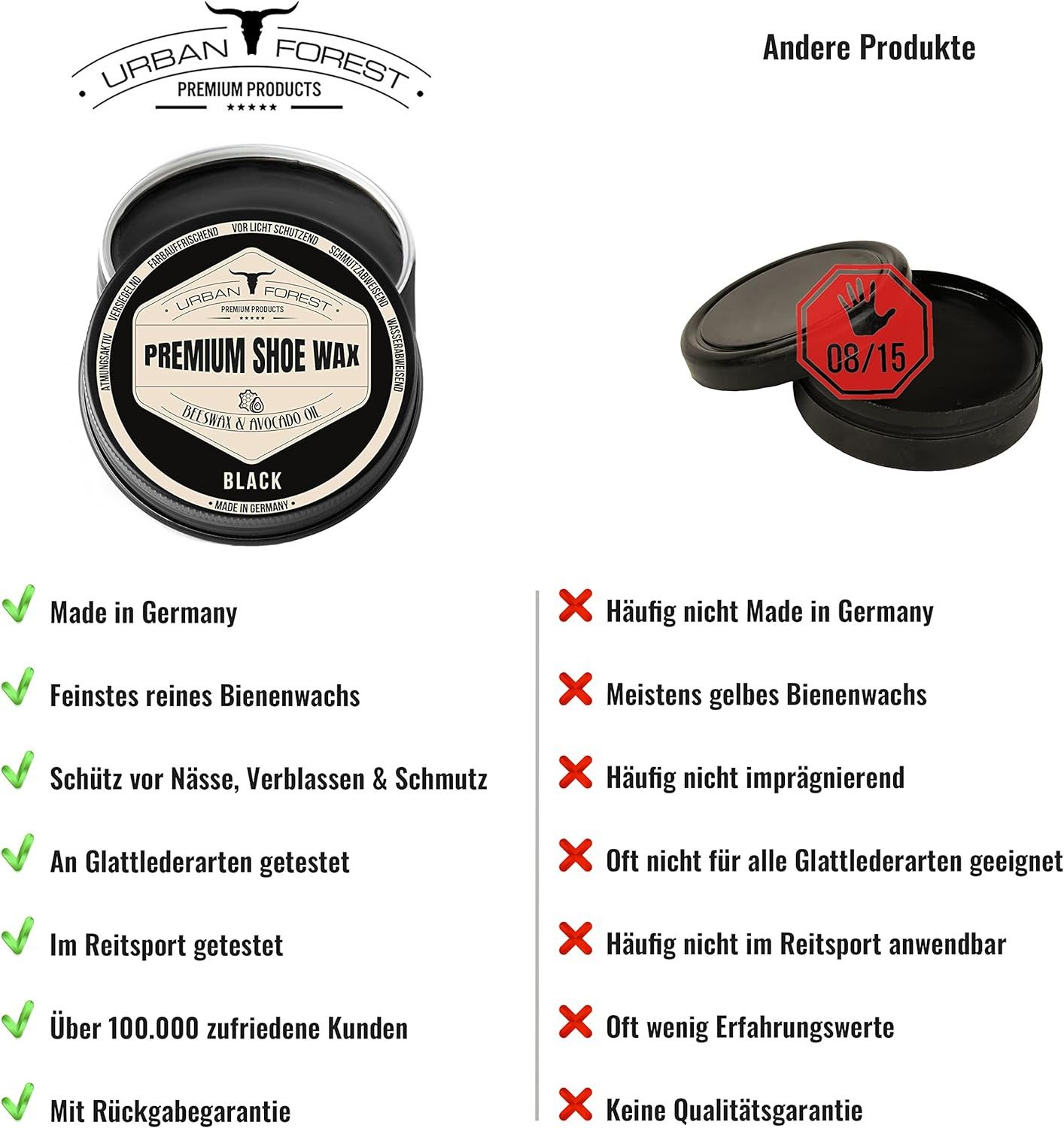 URBAN FOREST Schuhcreme Schuhwachs Braun mit Bienenwachs & Avocado-Öl 150ml Schuhcreme