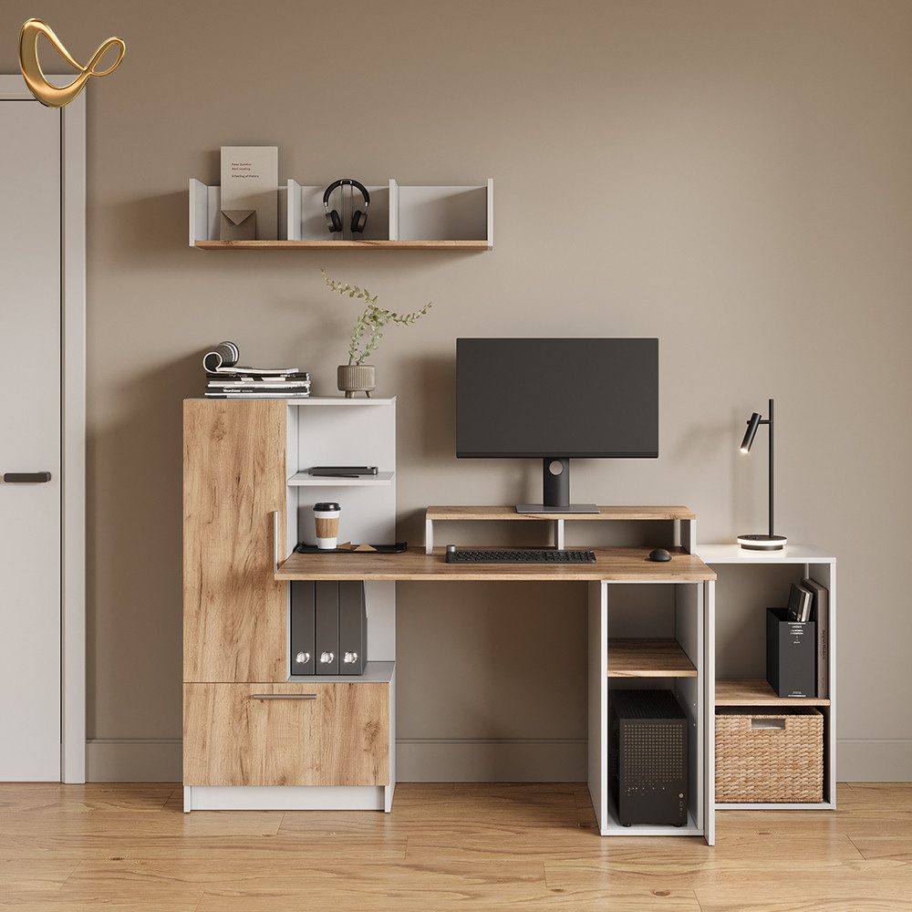 Livinity® PC-Schrank Lorena, Weiß/Goldkraft Eiche, 28.5 x 72 cm mit 2 Fächern (1 St)