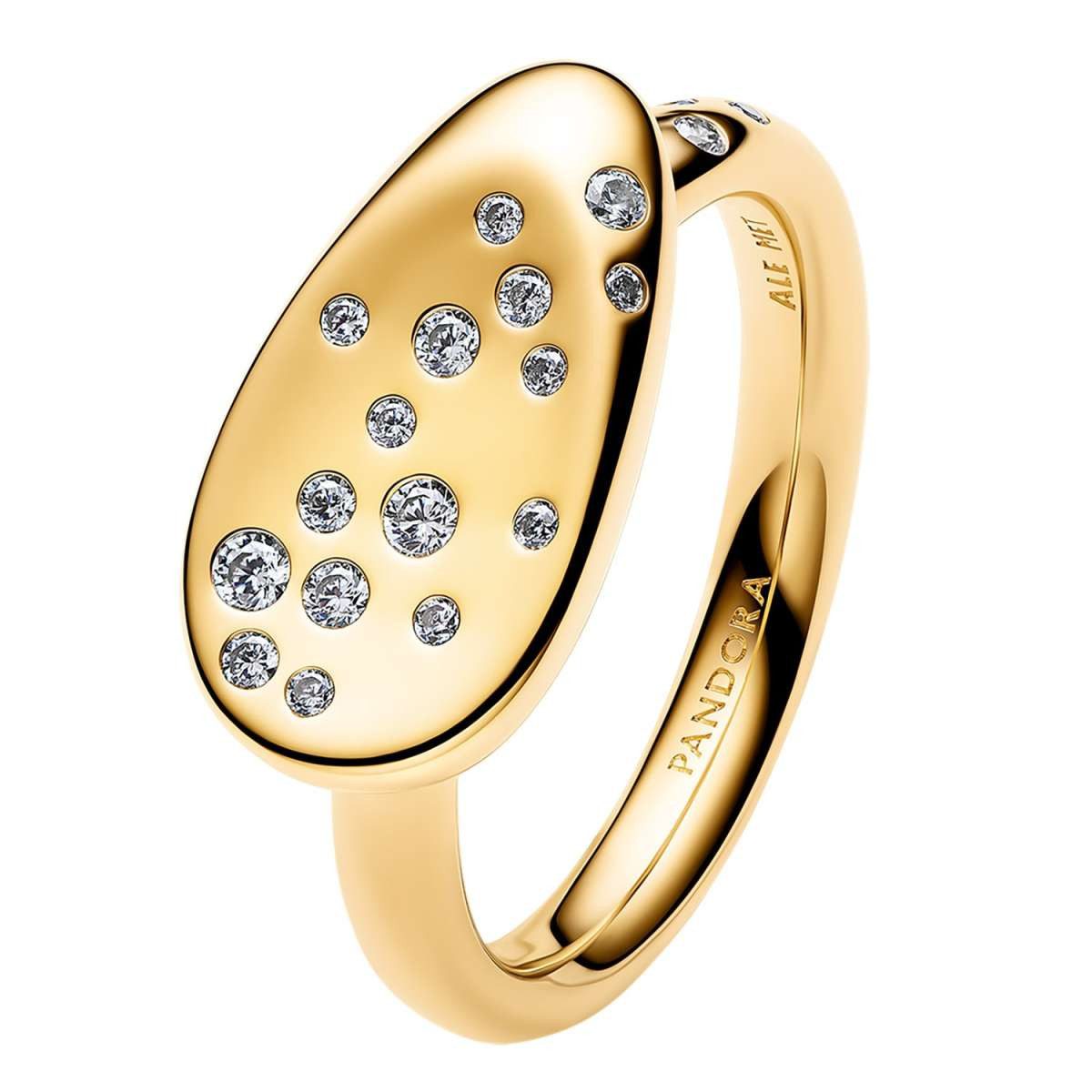 Pandora Solitärring 164707C01, Siegelring für Damen mit Steinen Besetzt Goldfarben