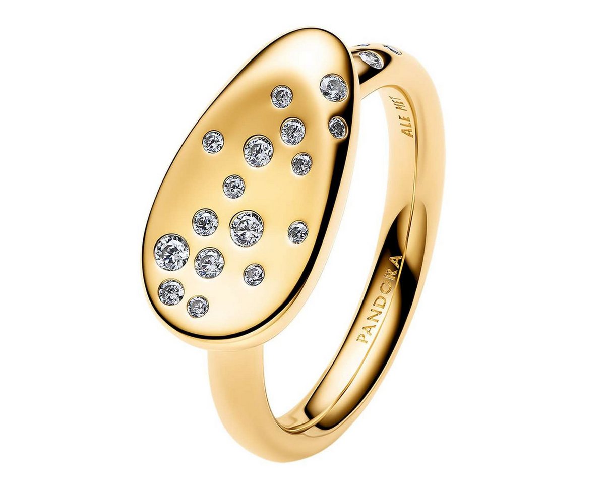Pandora Solitärring 164707C01, Siegelring für Damen mit Steinen Besetzt Goldfarben