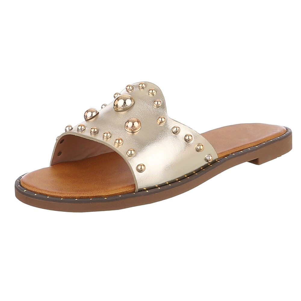 Ital-Design Modische Slides mit Glitzer-Details für Damen Pantolette (89542614) Blockabsatz Pantoletten in Gold