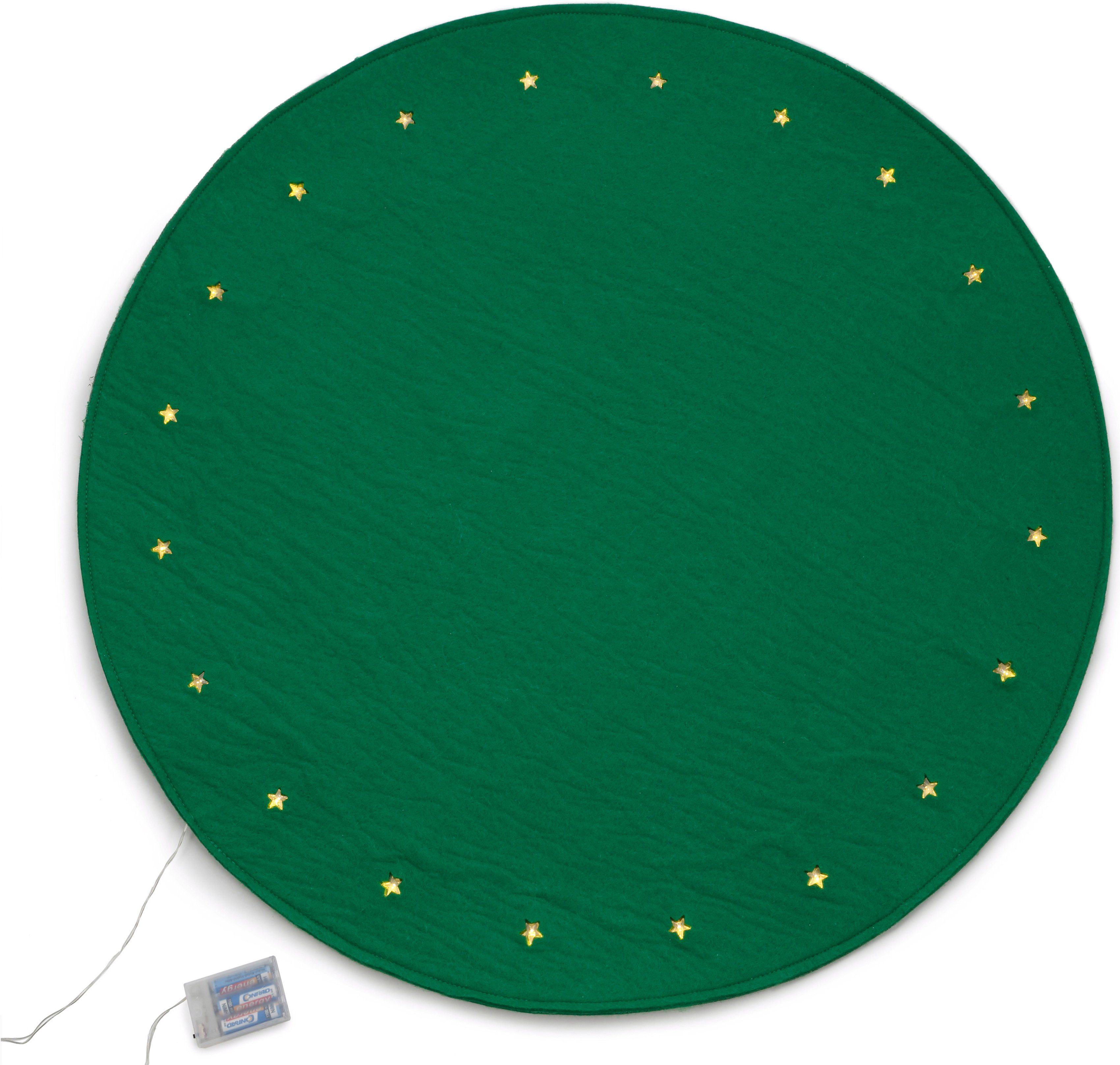 Star-Max Weihnachtsbaumdecke Filzoptik, Weihnachtsdeko, Christbaumschmuck, Ø 90 cm, mit LED-Beleuchtung grün | Weihnachtsbaumdecken