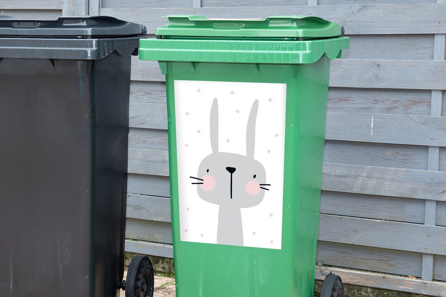 Illustration - Wandsticker Sticker, Abfalbehälter MuchoWow Mülltonne, (1 Punkte Container, Kinder - - St), Mülleimer-aufkleber, Kaninchen Rosa