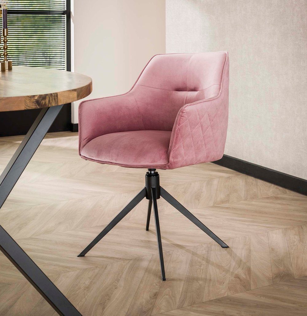 Set Drehstuhl Stuhl Maison 2´er mit Polsterstuhl NOVIN Armlehnen, rosa ESTO Esszimmerstuhl gepolstert drehbar