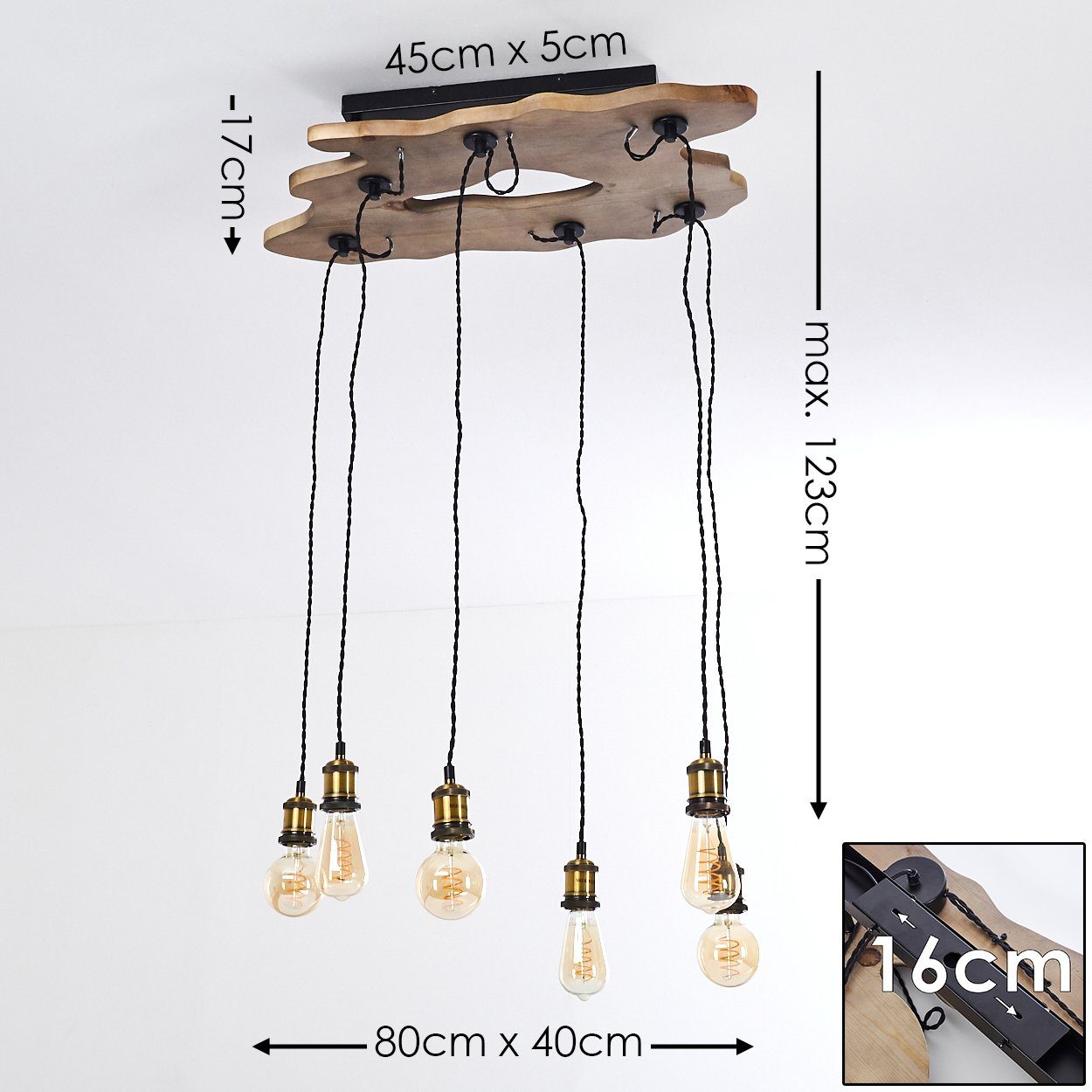 Leuchtmittel, E27, mit aus ohne Spot Schwarz/Messing/Natur, Leuchtköpfen höhenverstellbaren in Metall/Holz hofstein im Retro/Vintage Design, Deckenlampe Deckenleuchte »Rivara«