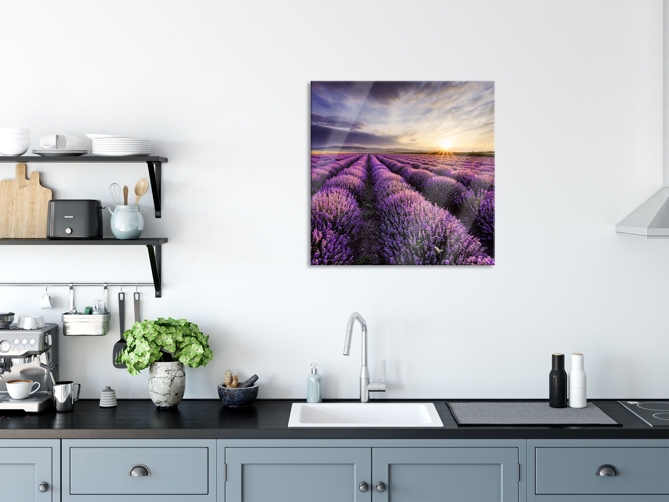Pixxprint Glasbild Traumhafte Lavendel Provence, Aufhängungen aus Abstandshalter (1 St), Glasbild und inkl. Provence Echtglas, Traumhafte Lavendel