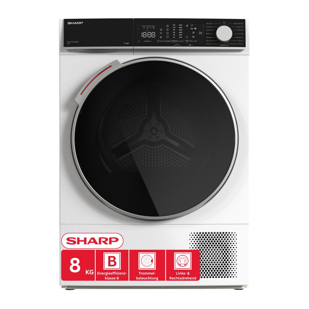 Sharp Wärmepumpentrockner KD-WNHL KD-WNHL8S9GWB-DE, WiFi, VeeZy App-Steuerung, BubbleDrum, Sensortrocknung, 15 Programme