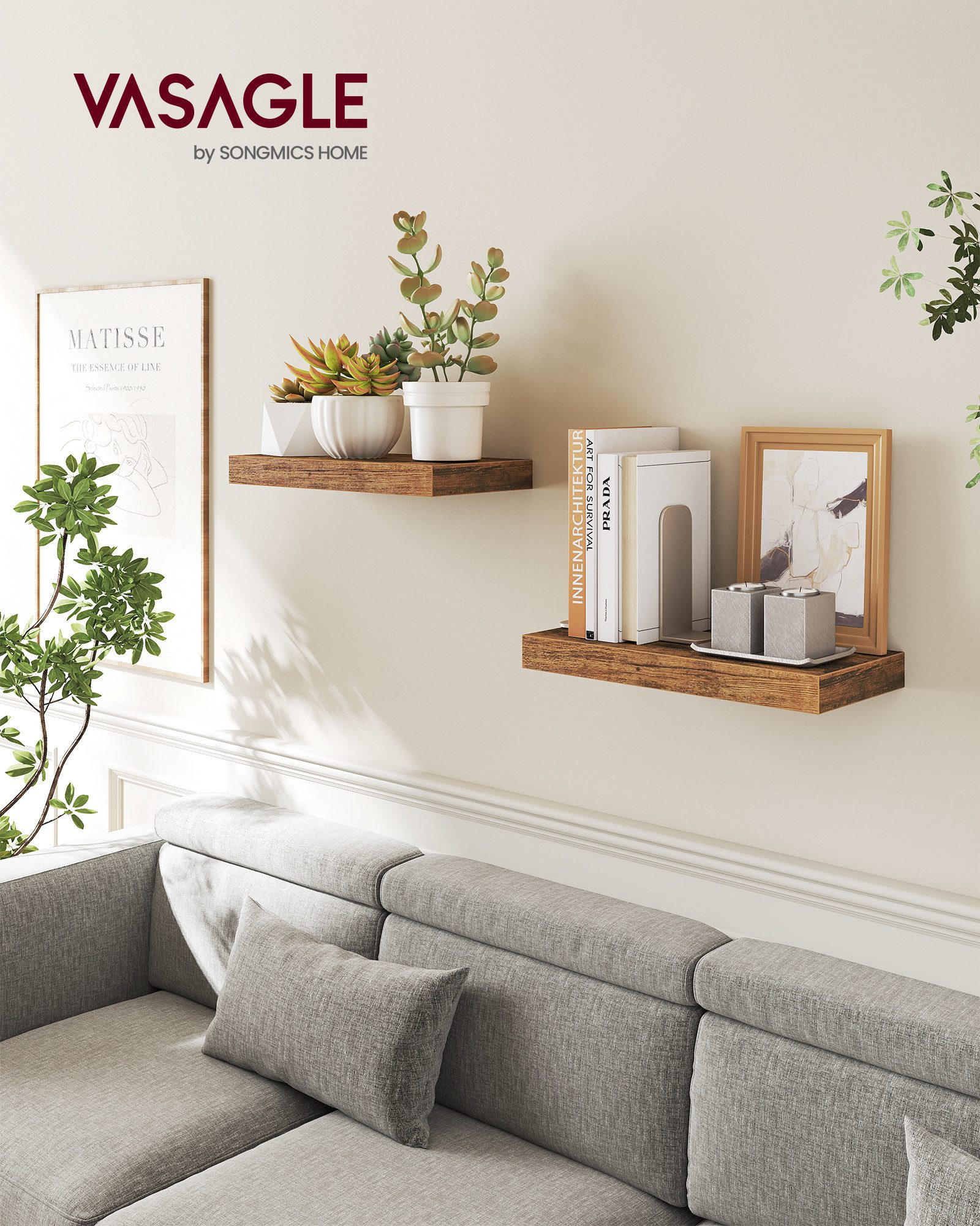 VASAGLE Wandregal, 1-tlg., Wandboard, 40 - 80 cm günstig online kaufen