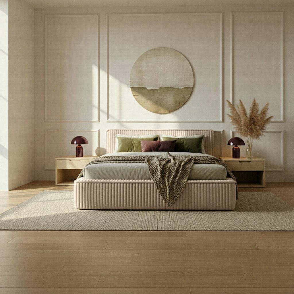 thematys Polsterbett mit Bettkasten, CLOUD 140x200 160x200 180x200 200x200cm (Kopfteil im Modernen-Look – weich, modern und pflegeleicht), hochwertiger Bouclé-Stoff in Ash, Weiß, Beige und Kreme, Inklusive Lattenrost: Holzrahmen,hochwertiger Stoff), hydraulische Klappfunktion für Stauraum