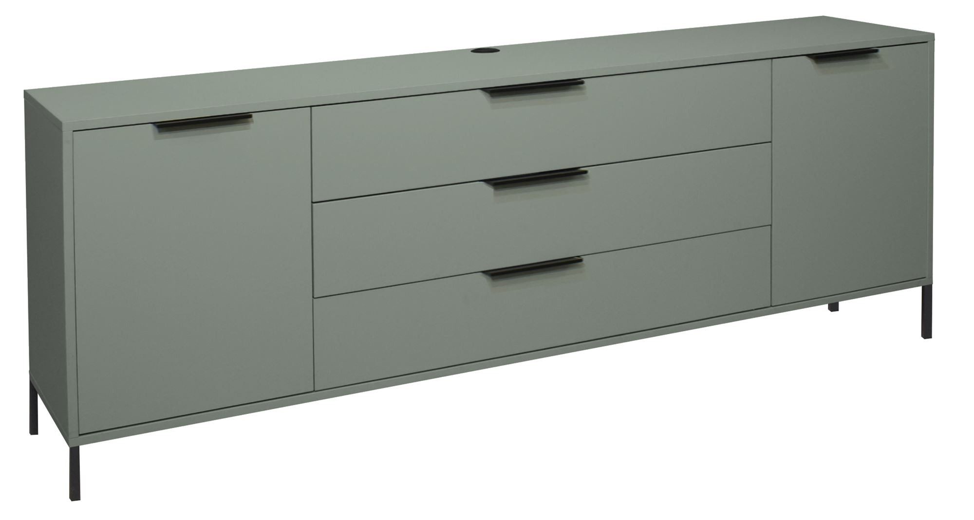 58 aufm Kessel Lowboard hängend Erna 216x45x82 Fernsehtisch TV-Schrank Pinie Green matt Lack (inkl. Premiumversand, 1 St), Wohnzimmerschrank zum Hängen oder Stellen Türen mit Softclose