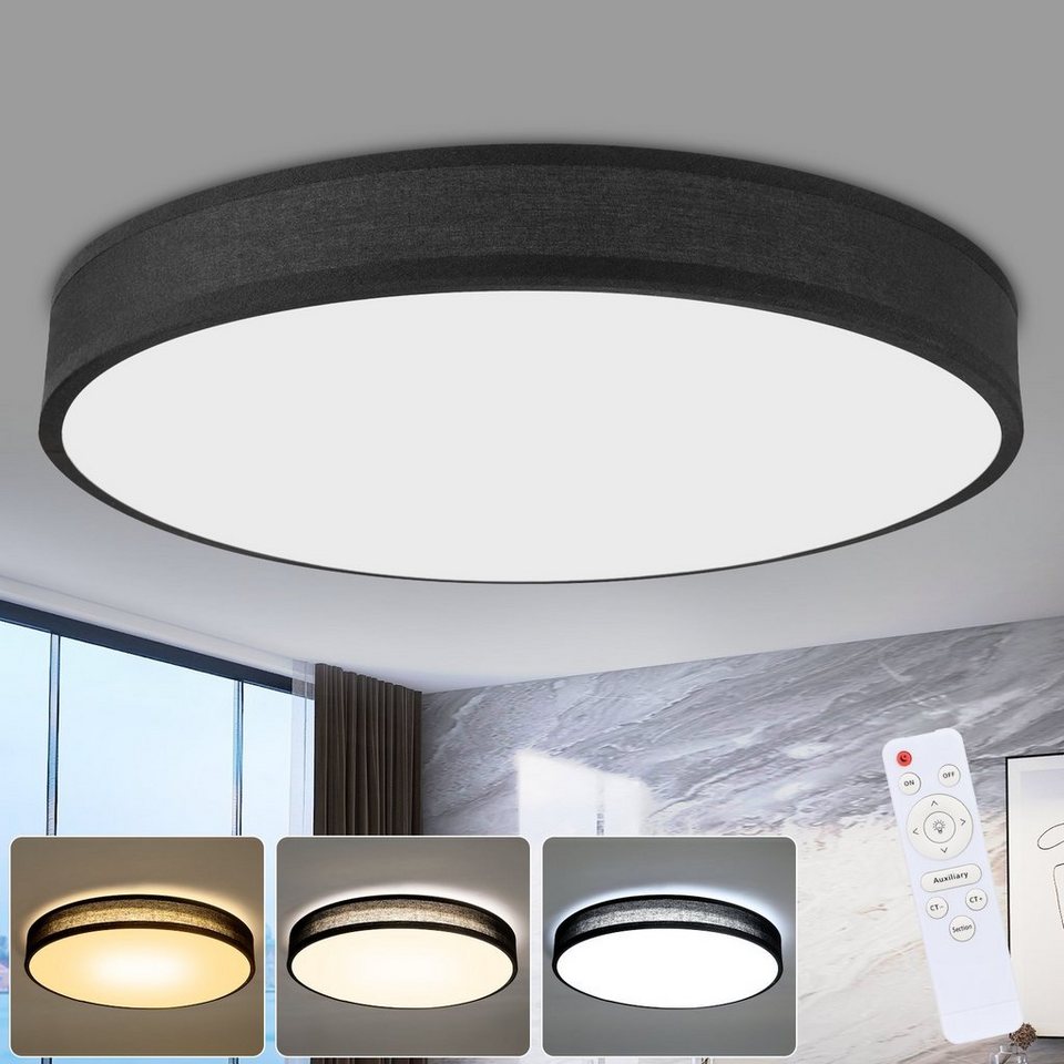 Nettlife LED Panel Schwarz Runde decklampe mit Stoffschirm 38 cm, dimmbar  mit Fernbedienung, LED fest integriert, Warmweiß, Neutralweiß, Kaltweiß,  für Wohnzimmer Schlafzimmer Küche Flur