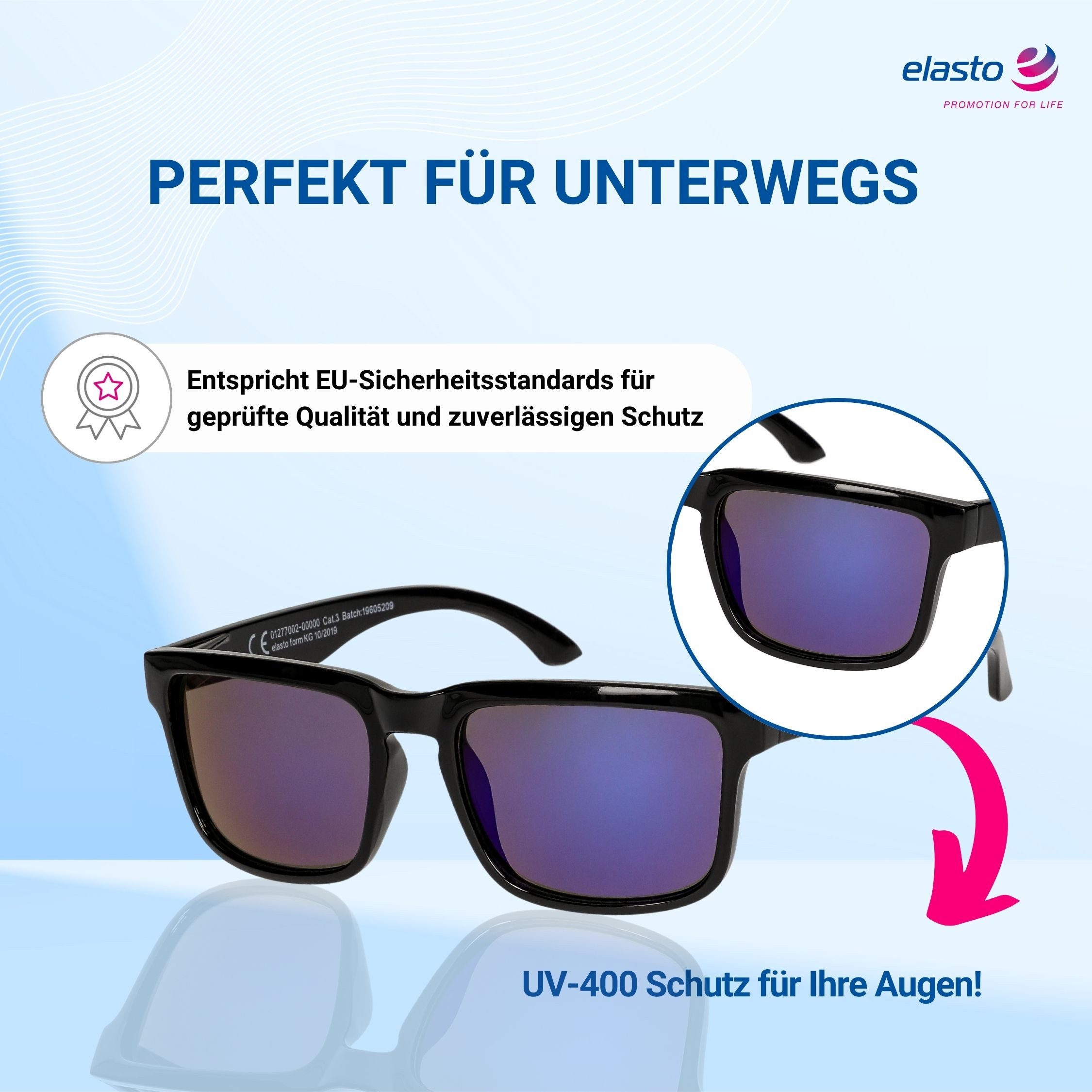 elasto Sonnenbrille Sunshine-Brille aus Kunststoff mit UV-400-Schutz schwarz – Bild 4 von 5
