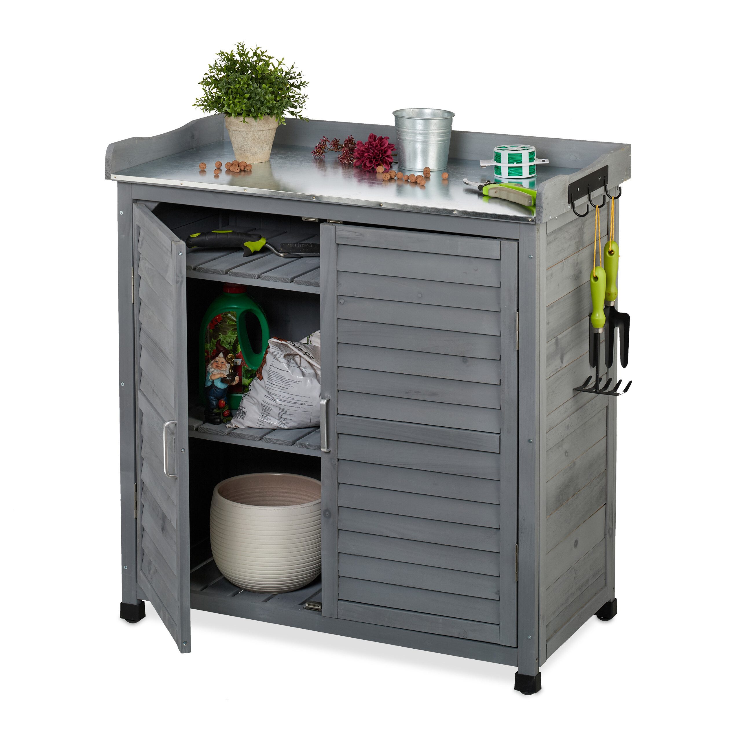 relaxdays Pflanztisch mit Unterschrank, grau günstig online kaufen