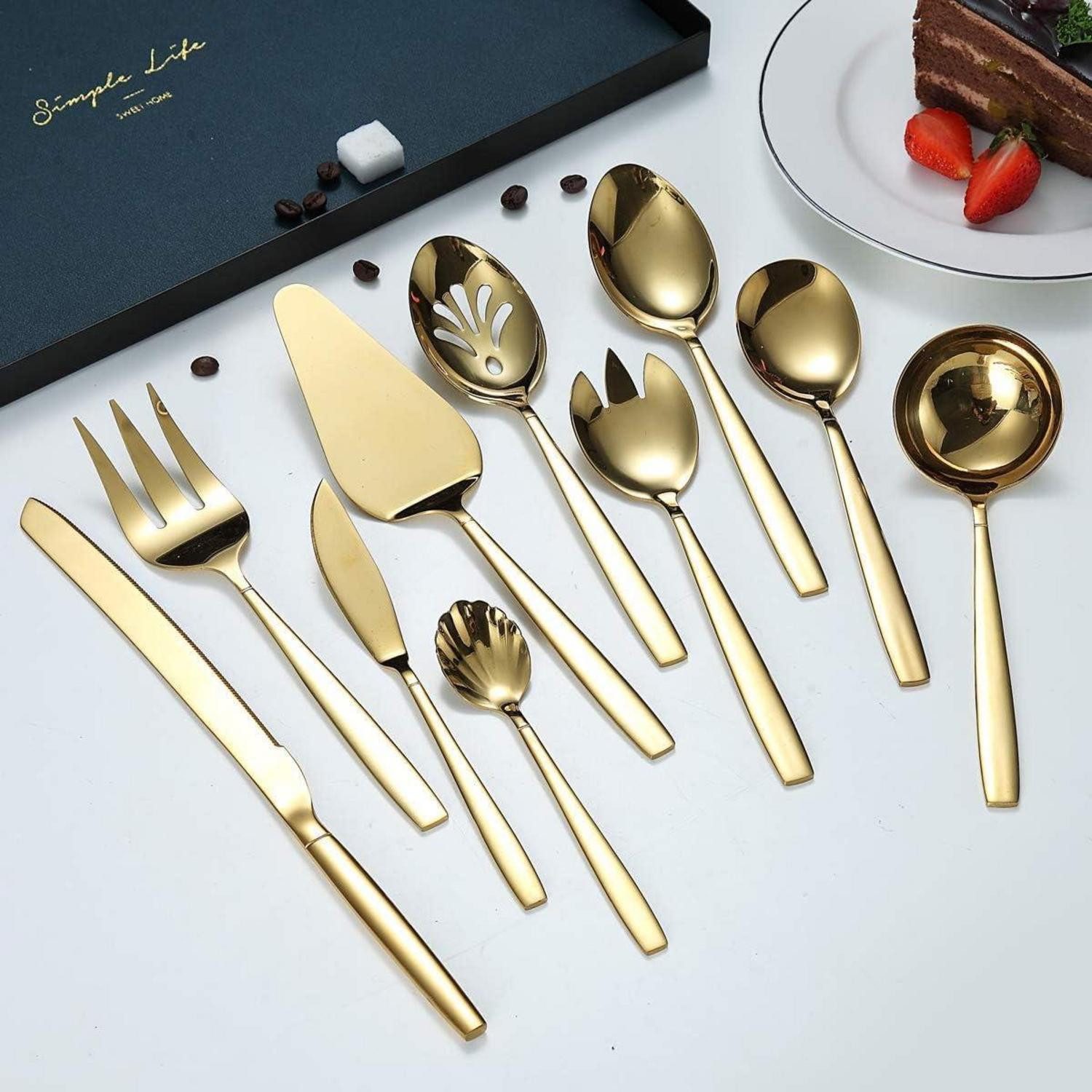 LuxusKollektion Kochbesteck-Set Besteck Servierset Edelstahl Gold 10 Servierlöffel 11.gold
