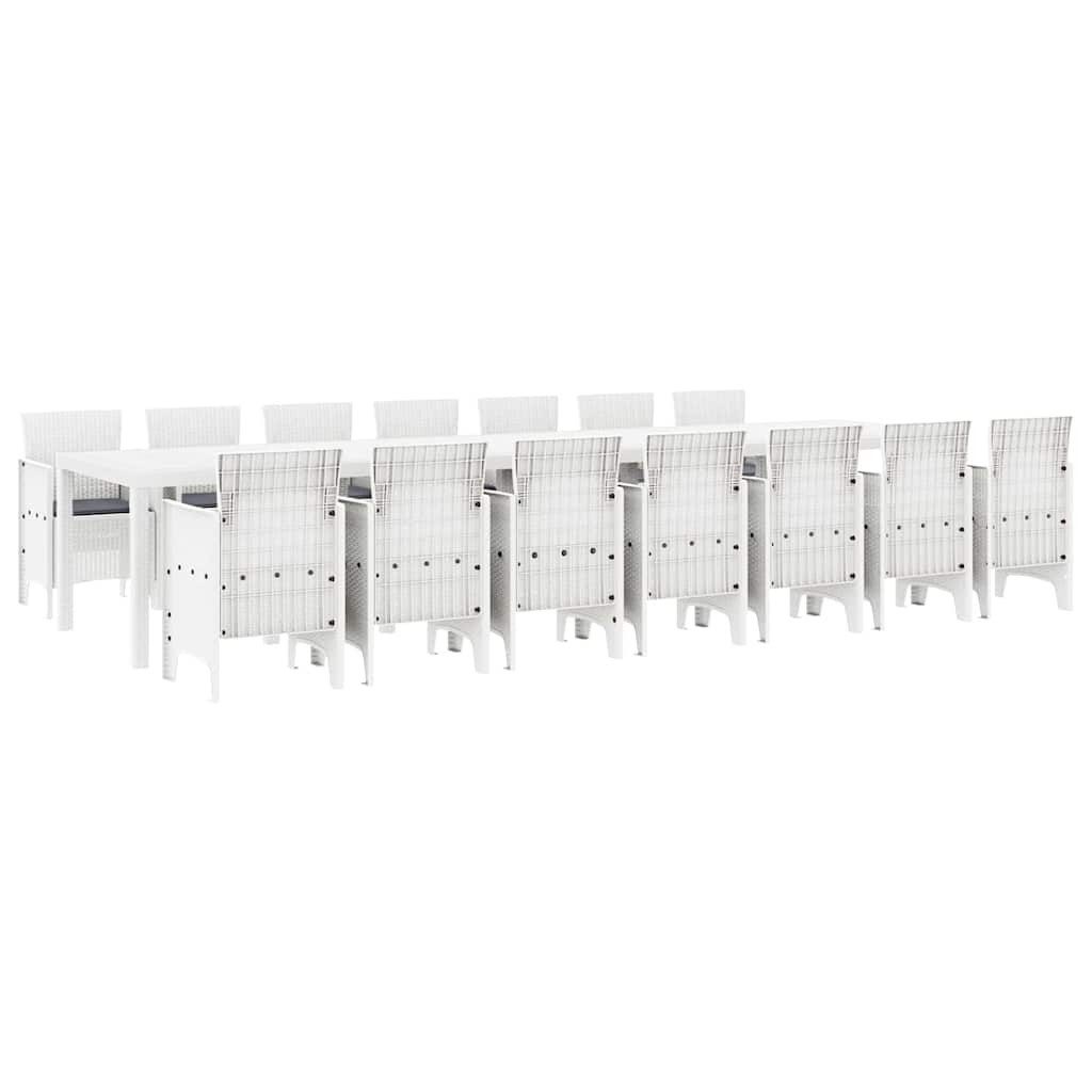 vidaXL Gartenlounge-Set Garten-Esszimmergarnitur mit Kissen 15 stk. Weiß PP, (15-tlg)