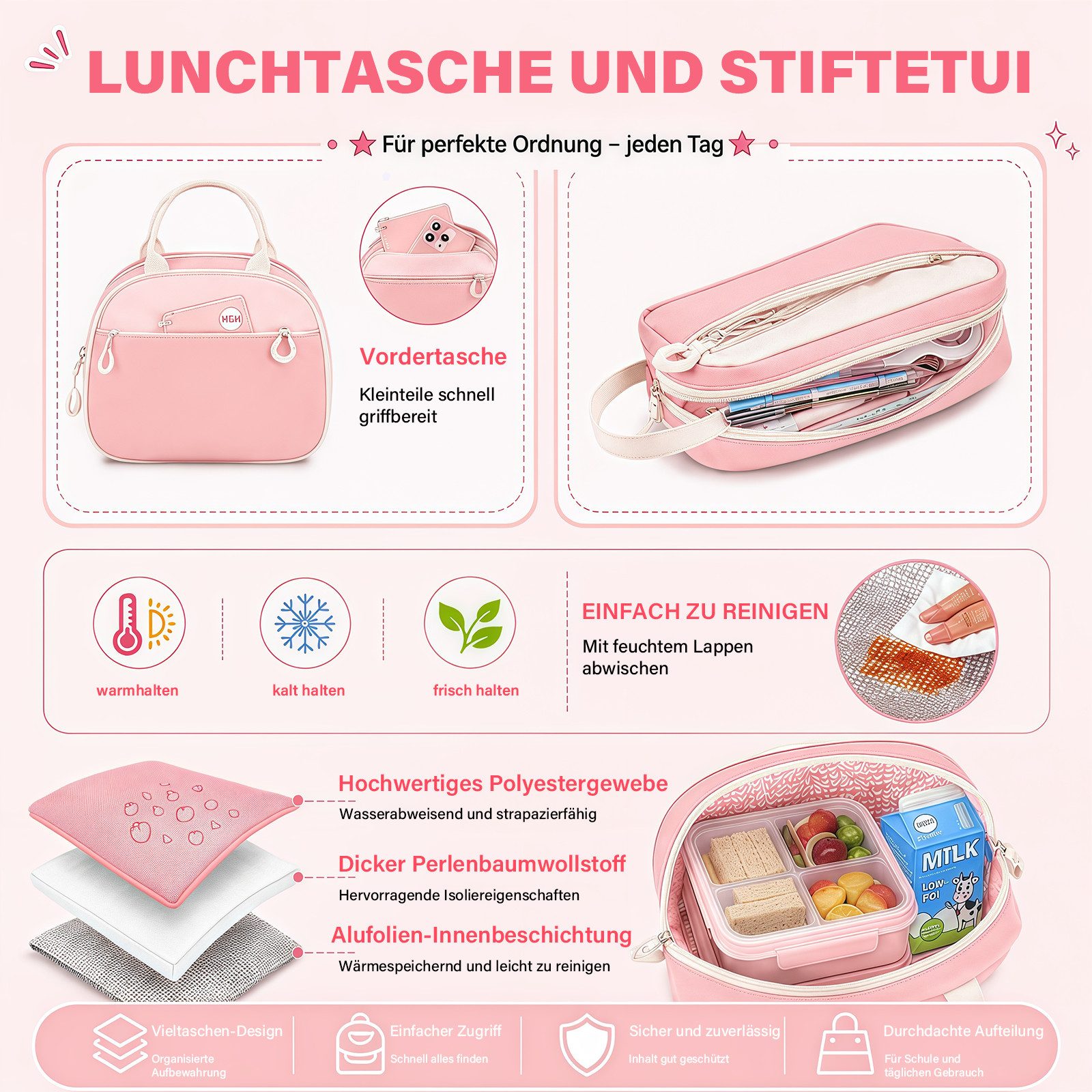 MOPUEA Schulrucksack Schulrucksack Set 3-tlg Wasserabweisend Ergonomisch mit Viele Fächer (3-teiliges Schulrucksack Set für Schule und Freizeit, 3-teiliges Schu – Bild 3 von 5