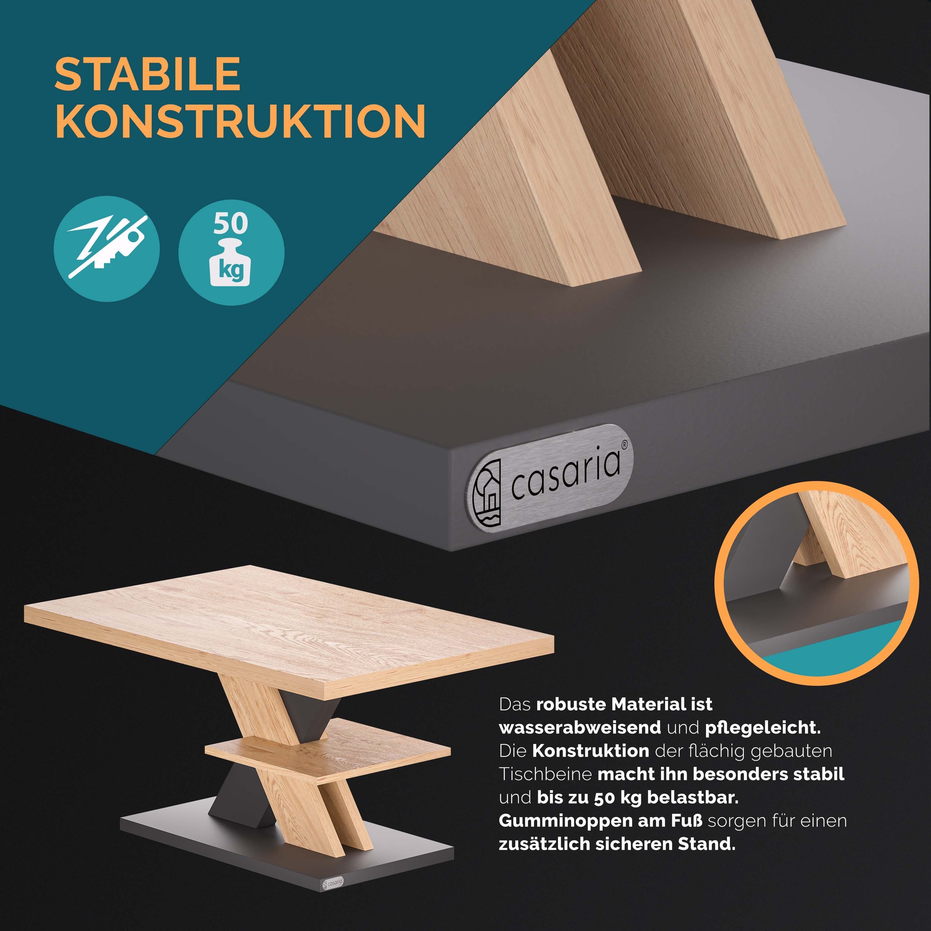 Tischplatte Couchtisch, Kratzfest 90x45x60cm Casaria 50kg modern Belastbarkeit Grau 50mm Holz