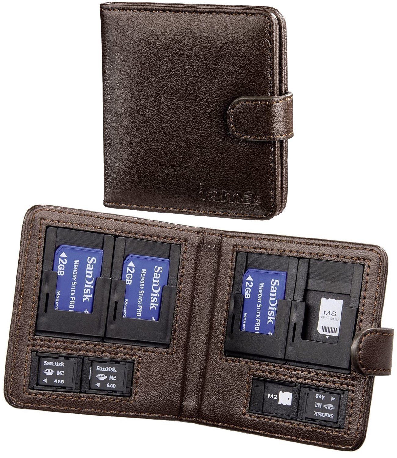 Hama Etui Speicherkarten-Tasche für Sony Memory-Stick Braun, Schutz-Hülle für 8x MemoryStick-Pro MemoryStick Micro-M2 Memory-Card