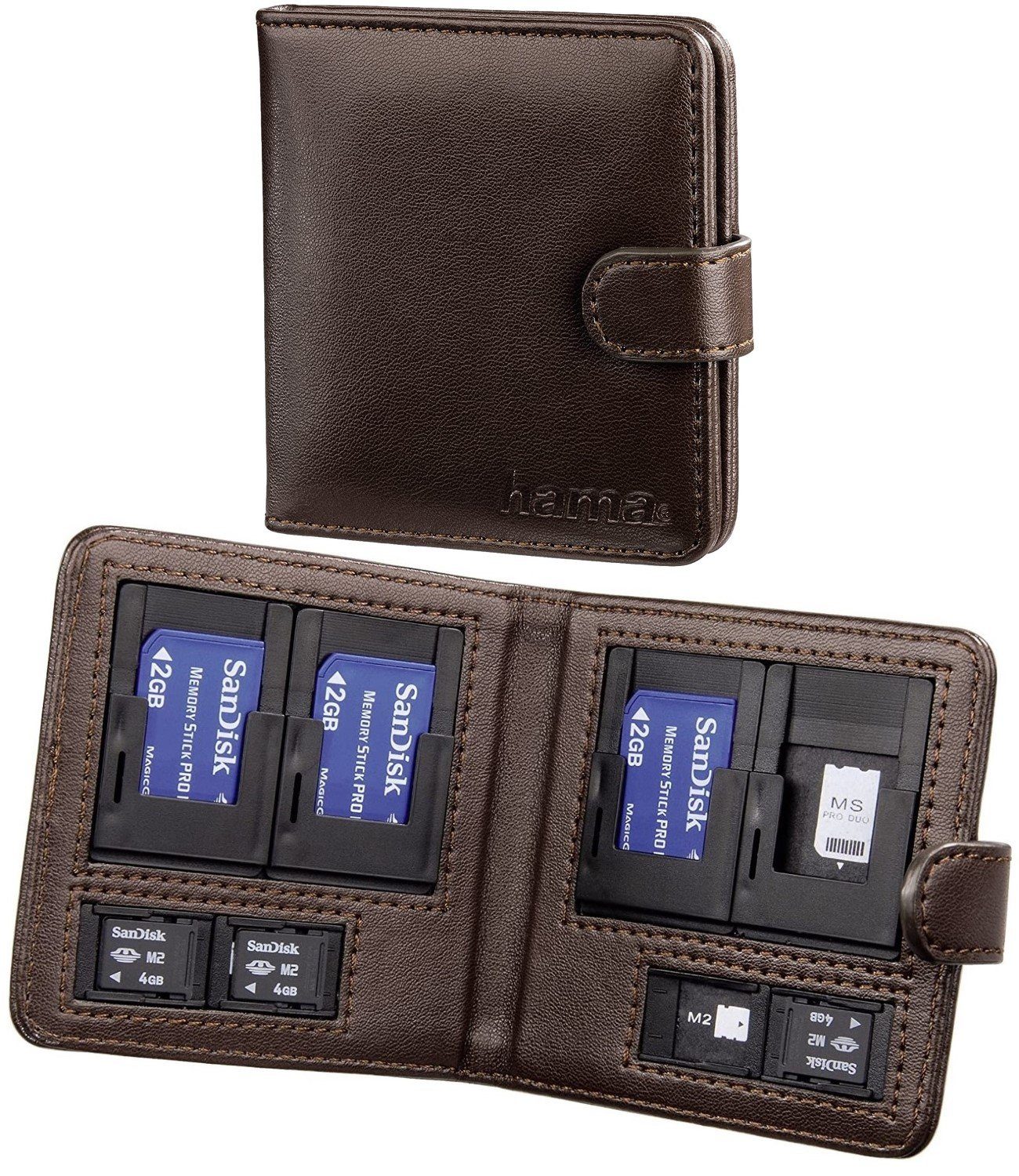 Micro-M2 Memory-Card MemoryStick Etui Braun, für Memory-Stick Speicherkarten-Tasche MemoryStick-Pro 8x Hama Schutz-Hülle Sony für