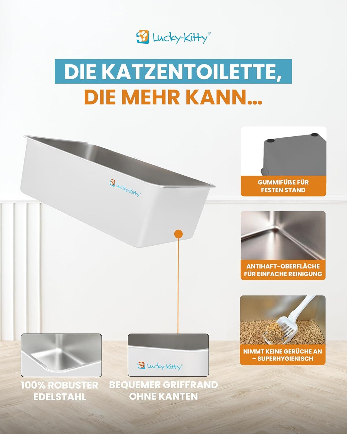 Lucky-Kitty Katzentoilette XXL Katzenklo aus Edelstahl mit Deckel absolut a günstig online kaufen