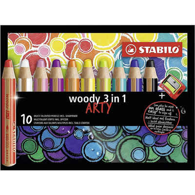 STABILO Buntstift »Buntstift woody 3 in 1 ARTY, 10 Farben, inkl.«