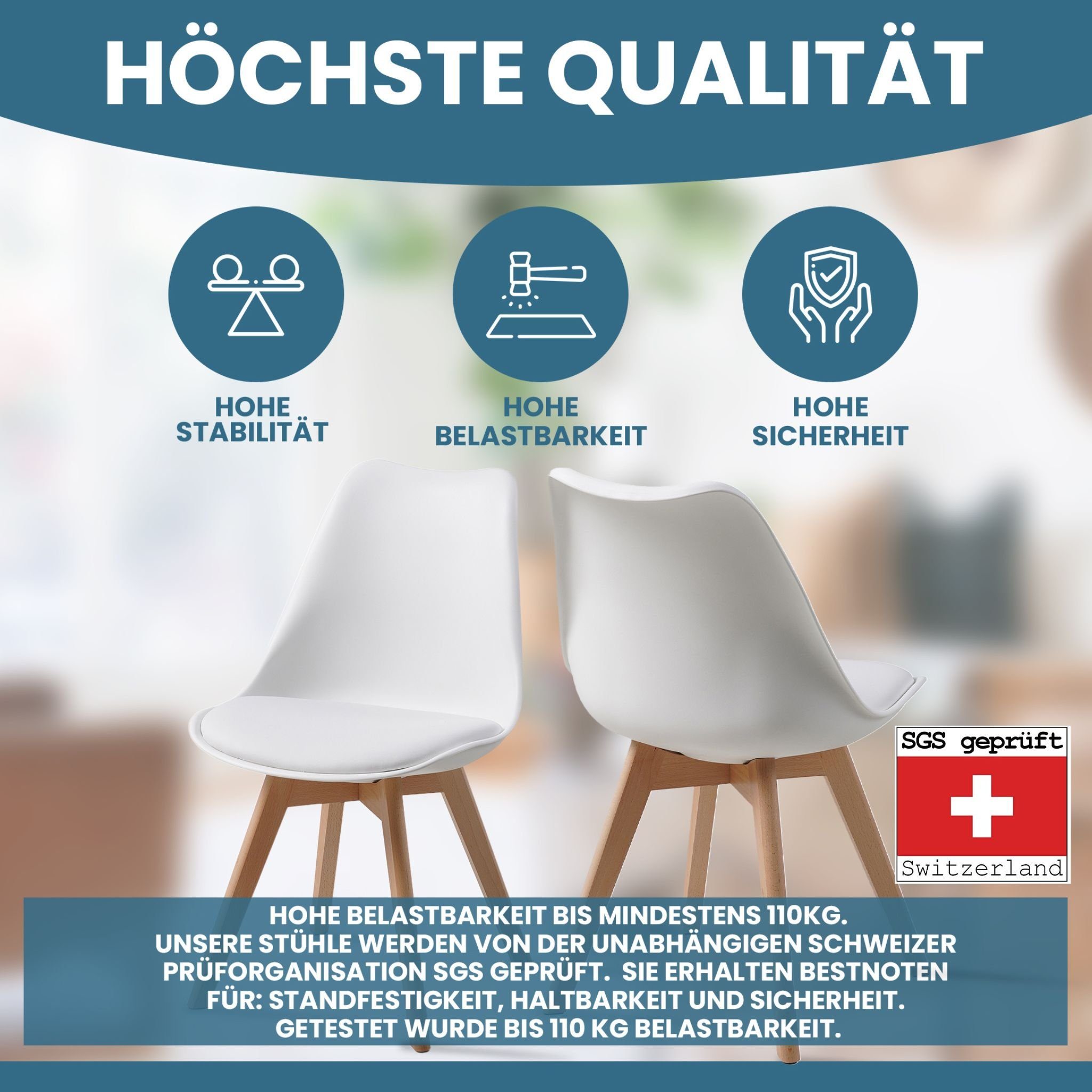 Albatros International Esszimmerstuhl Esszimmer Stühle 4 er Set AARHUS, Stuhl Stühle Esszimmerstühle (4er Set Weiß Buche), Buche Massiv-Holz, Esszimmerstuhl Küc – Bild 3 von 5