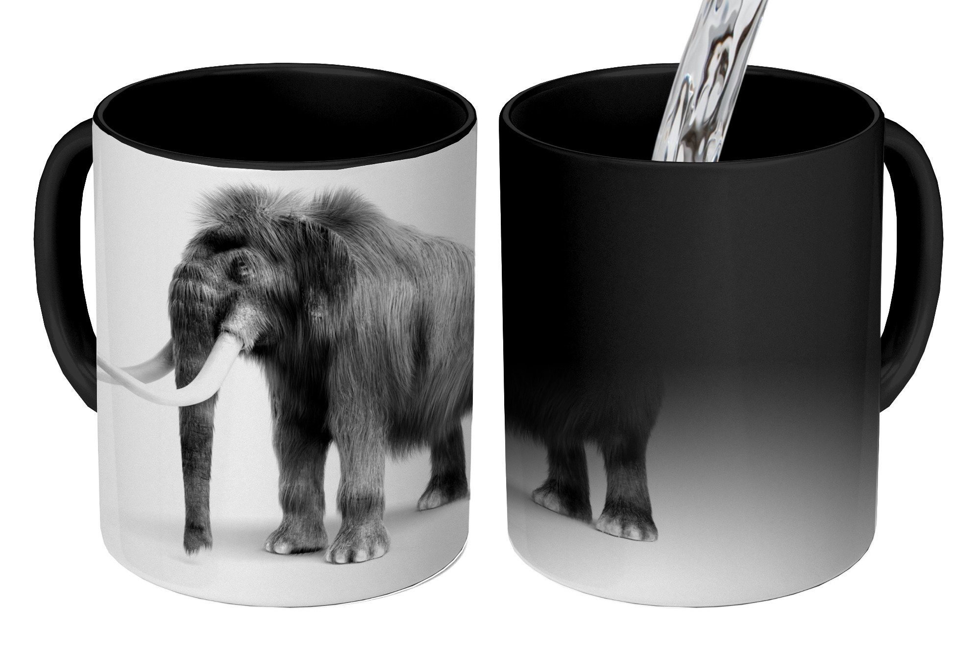 MuchoWow Tasse Illustration eines Mammuts vor weißem Hintergrund - schwarz und weiß, Keramik, Farbwechsel, Kaffeetassen, Teetasse, Zaubertasse, Geschenk