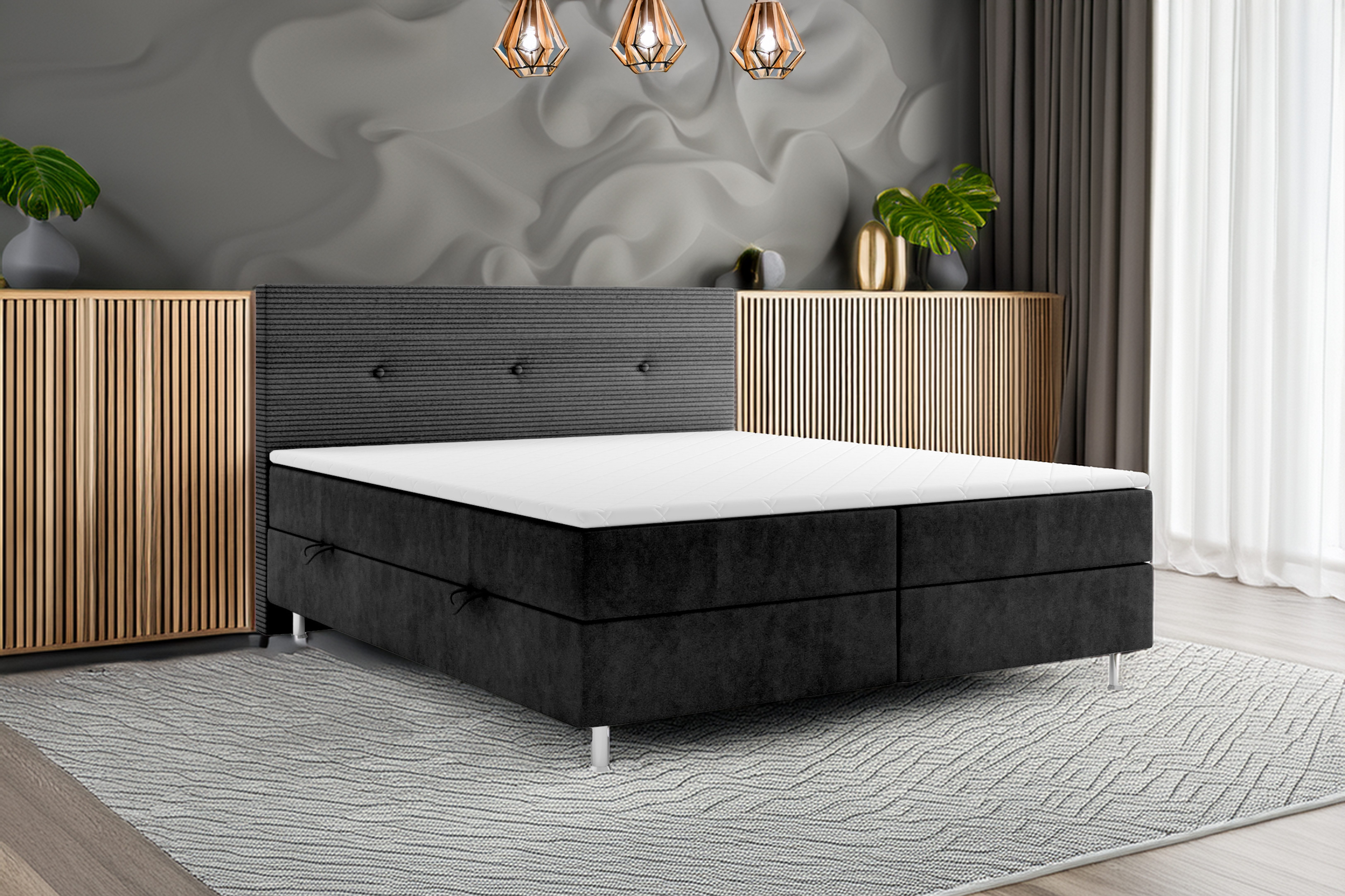 M-Punkt24 Boxspringbett RIO (Schwarz, Liegefläche 180 x 200cm), mit Bettkas günstig online kaufen