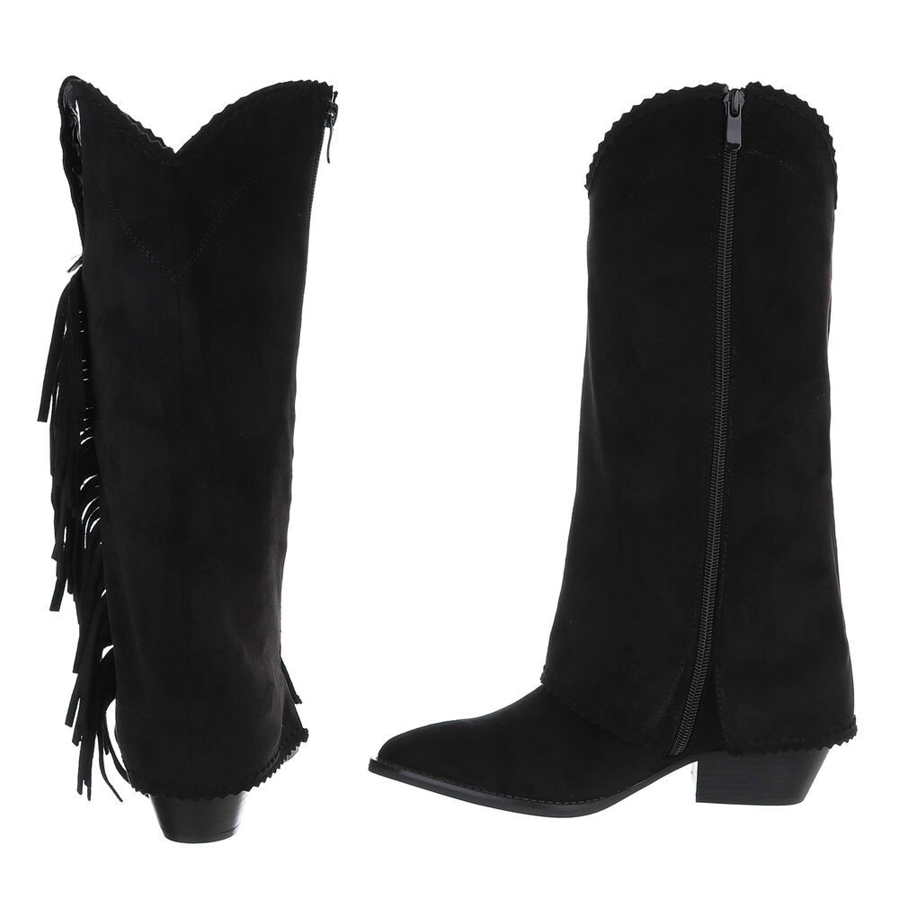 Ital-Design Modische Damen Cowboy-Stiefel mit Fransen und Komfort Westernstiefel (90793540) Blockabsatz Stiefel in Schwarz – Bild 5 von 5