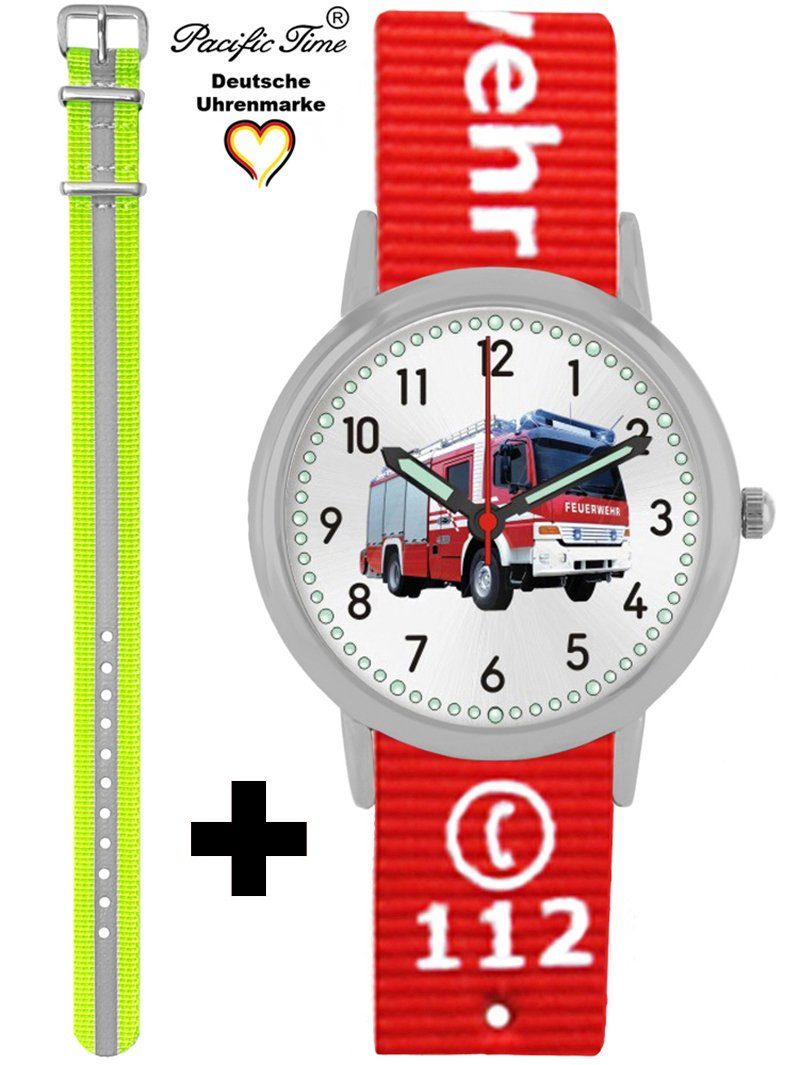 Pacific Time Quarzuhr Set Kinder Armbanduhr Feuerwehr Wechselarmband, Mix und Match Design - Gratis Versand Reflektor gelb