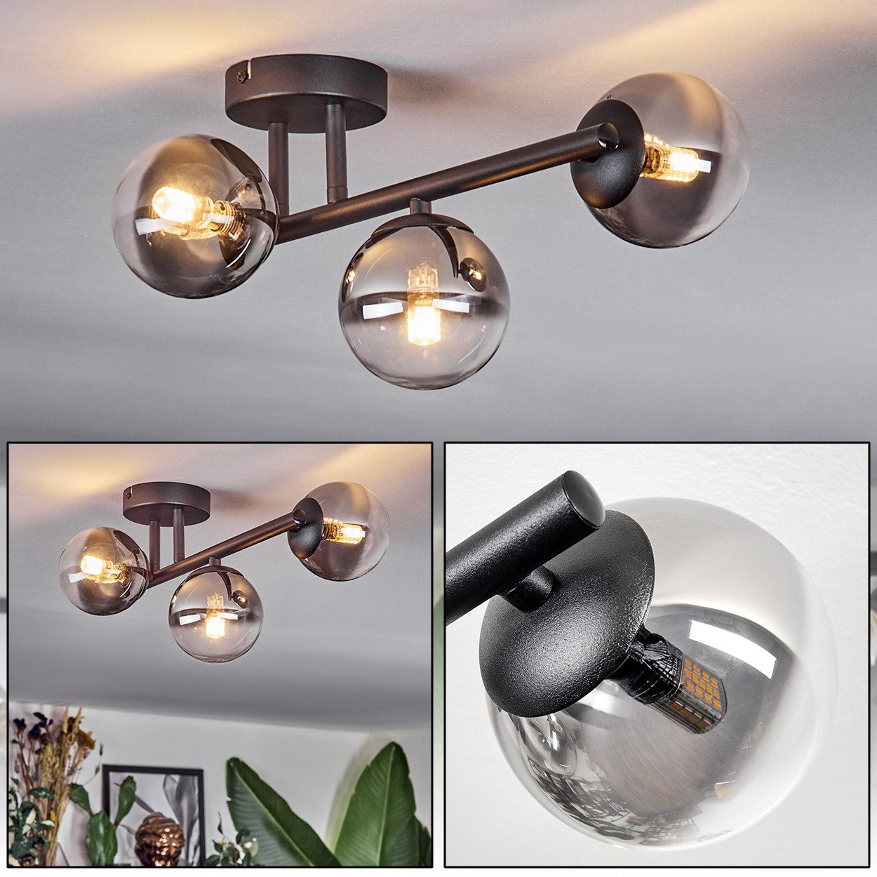 hofstein Deckenleuchte 3-flammige Deckenlampe aus Metall/Glas günstig online kaufen