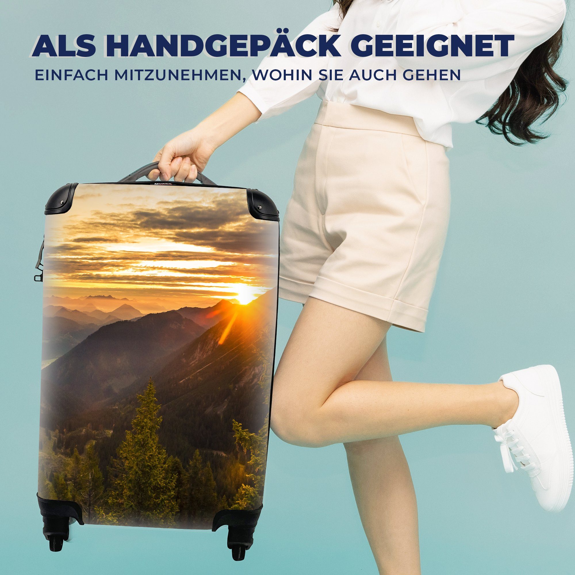 Reisetasche für rollen, Rollen, Handgepäckkoffer Ferien, Reisekoffer Berg Sonne, Trolley, Alpen Handgepäck - 4 - mit MuchoWow