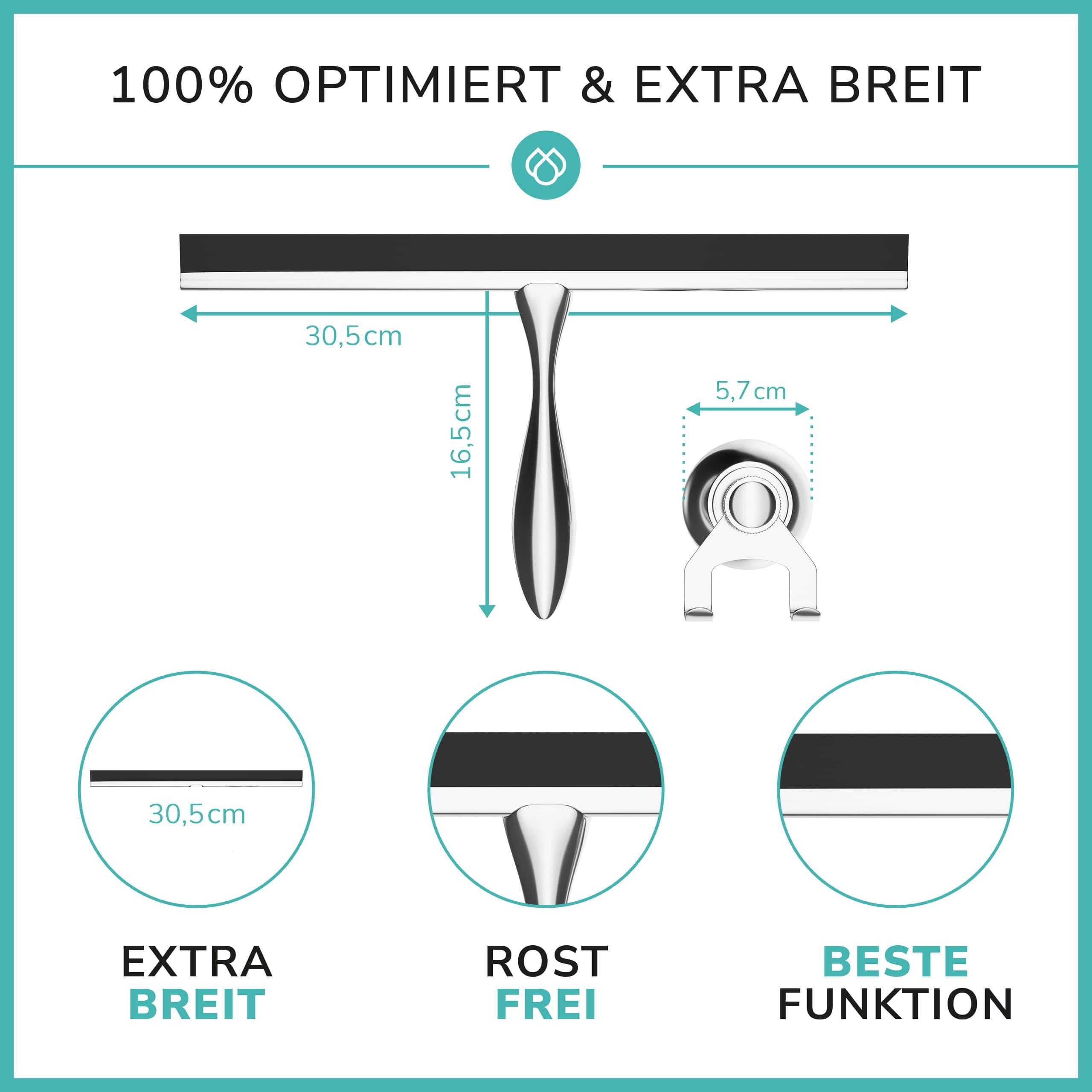Laakfeld Duschabzieher Extra Breit, 30,5cm Abzieher aus Edelstahl mit Silik günstig online kaufen
