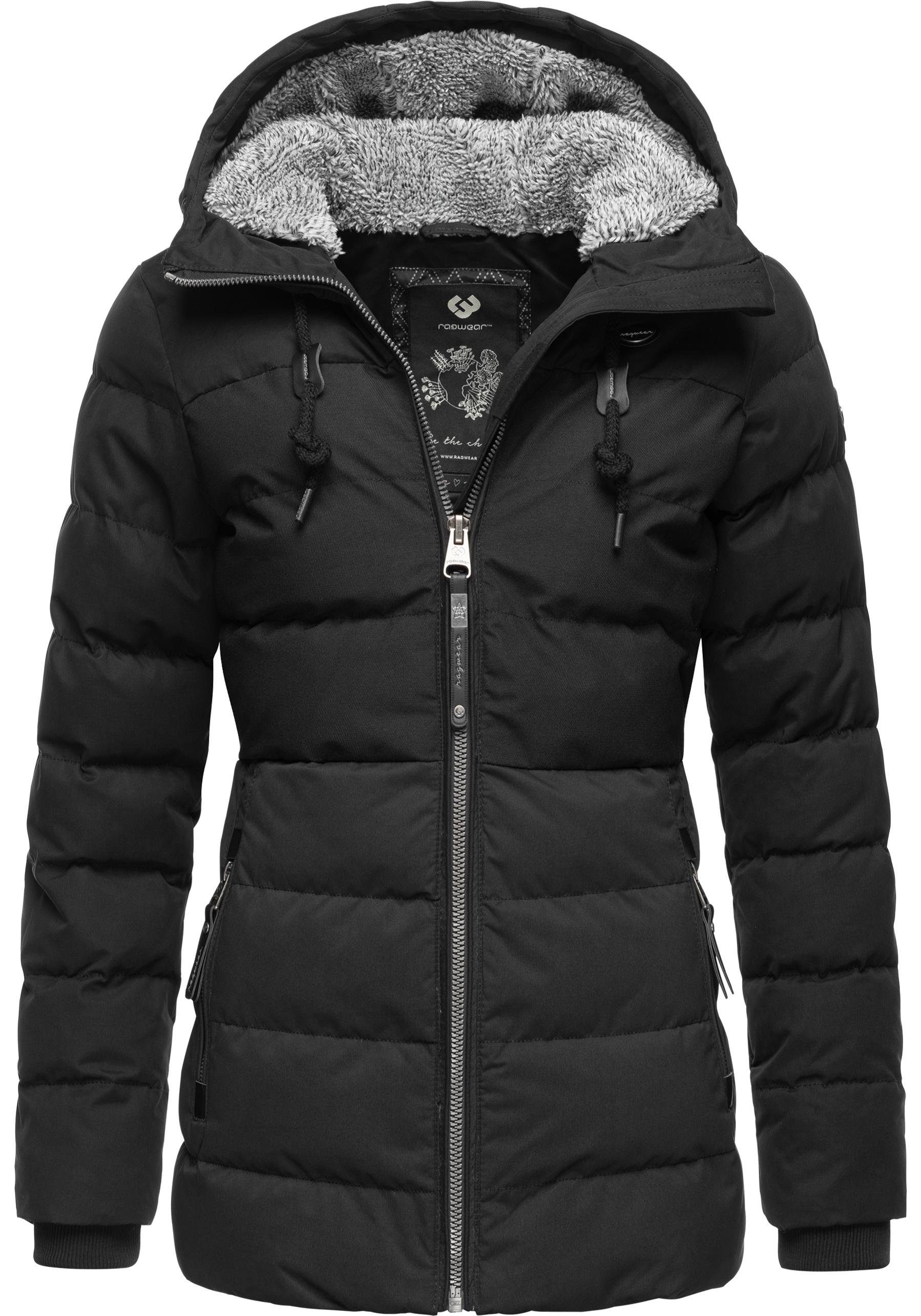 Ragwear Winterjacke Quantic stylische Steppjacke mit Teddyfell-Kapuze dark