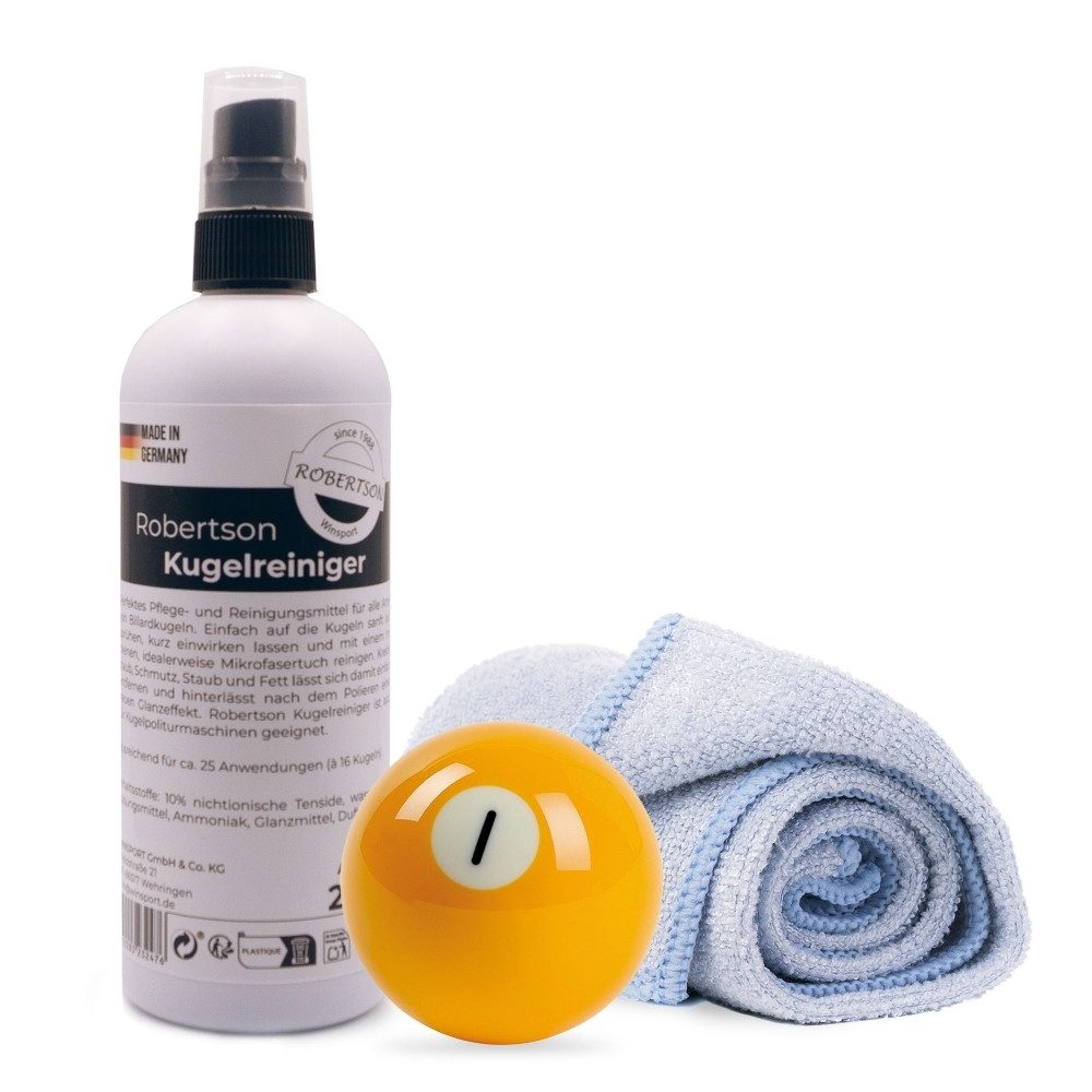 Robertson Billardtisch Kugelreiniger 200ml für Billard- und Snookerkugeln inkl. Tuch.