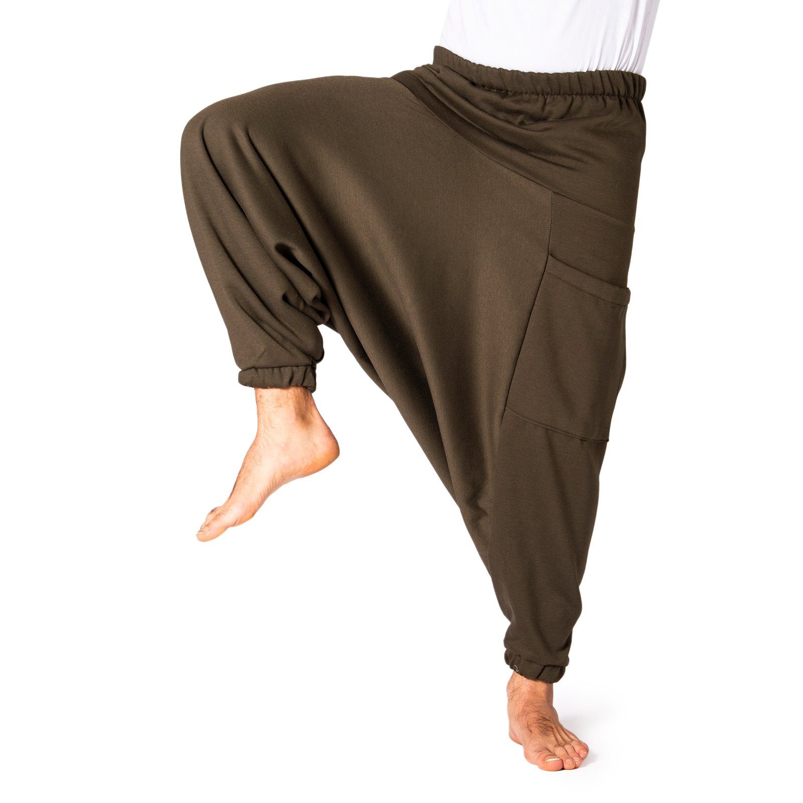 Baumwollhose für fürs warm und Homeoffice Relaxhose gefütterte Jogginghosen-Stoff bequeme Sofa Aladinhose als PANASIAM oder Chillhose oliven aus grün Winter Herbst