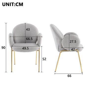 Merax Polsterstuhl mit Armlehnen, Küchenstuhl aus Bouclé-Stoff (1 St), Esszimmerstuhl mit goldenen Metallbeine, Einzelsessel, Relaxsessel