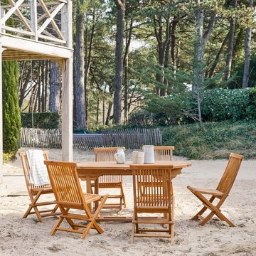 Tikamoon Garten-Essgruppe Capri Ovale Outdoor Gartenmöbel Set aus massiver Akazie 6 Stühle