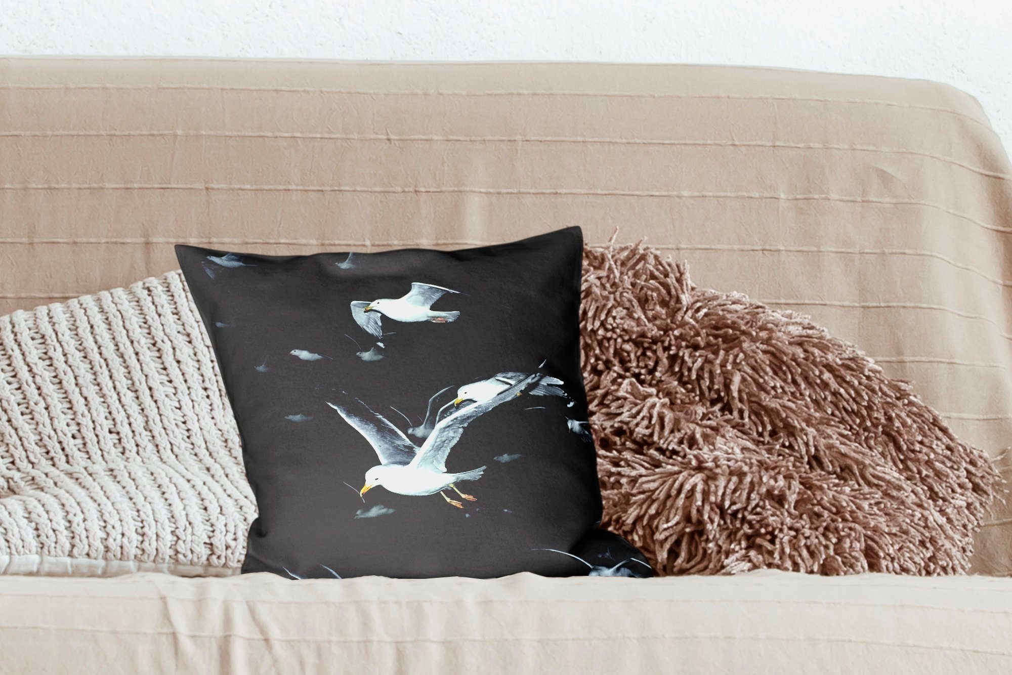 mit Deko, Schwarm, Schwarz Zierkissen Schlafzimmer, Dekokissen für Füllung Vogel MuchoWow Sofakissen - - Wohzimmer,