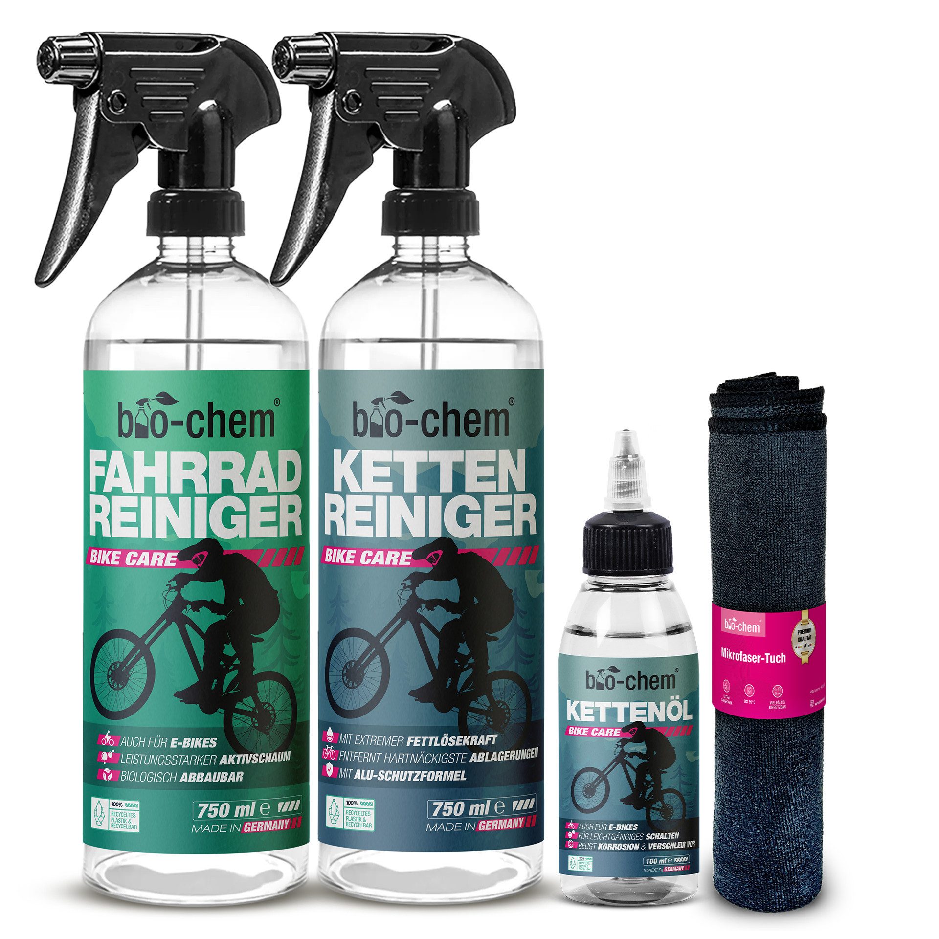 bio-chem Fahrradreiniger-Set – Professionelle Reinigung & Pflege inkl. Zubehör Zweiradreiniger (Sparpaket, [- Fahrrad-Reinigung BASIC-SET 4-teilig 4-teiliges Fahrradpflege-Set)