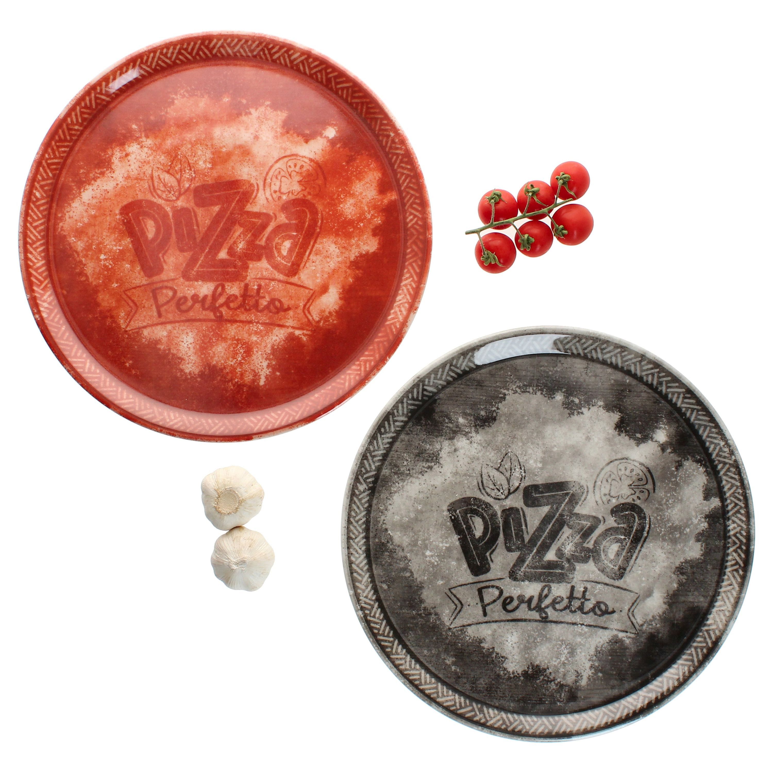 MamboCat Pizzateller 2tlg Set Perfetto Pizzateller Ø31,5 cm Porzellan Rot Schwarz Platte