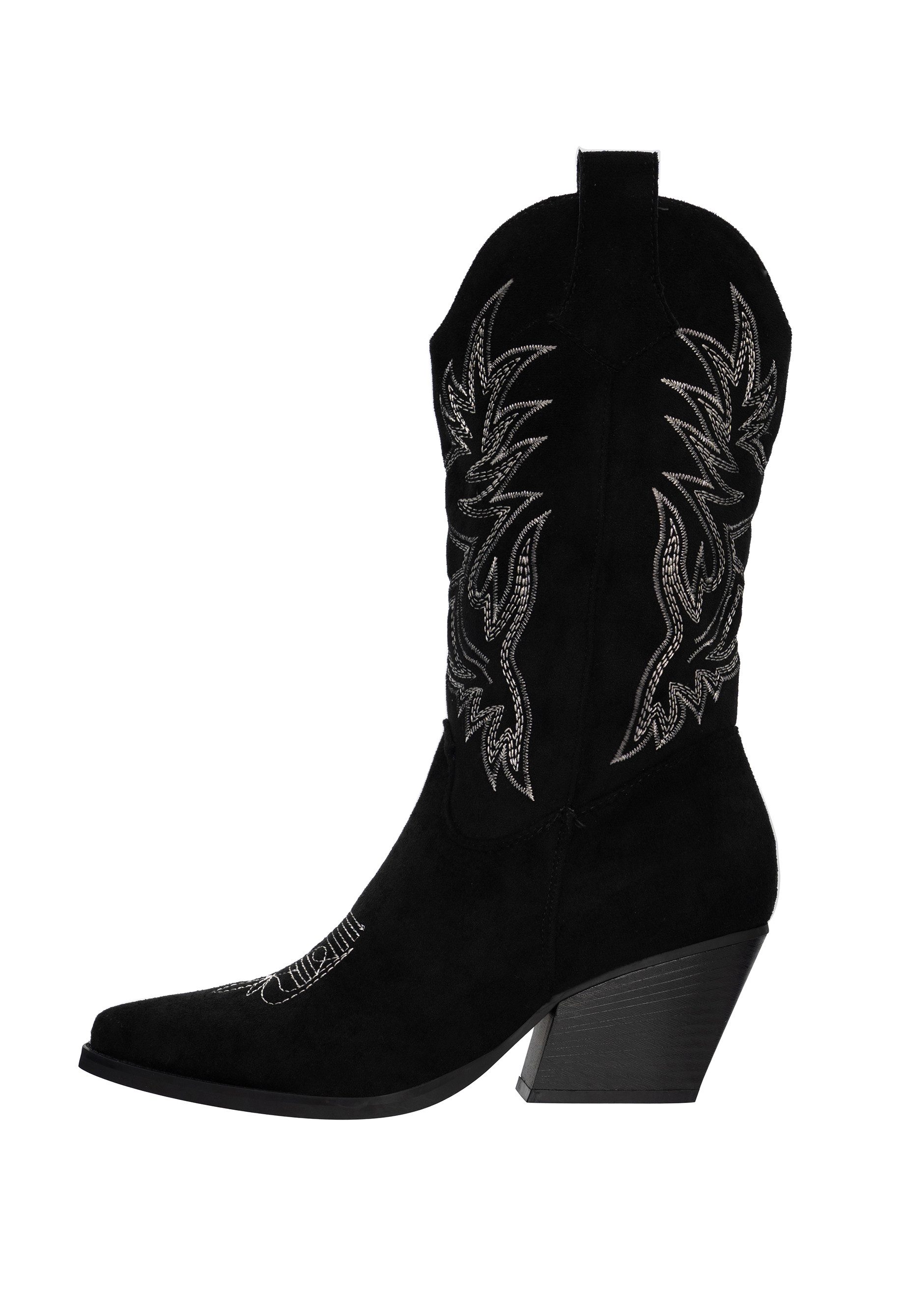 Salinyang Damen Westernstiefel mit Stickereien und Blockabsatz Cowboy Stiefel