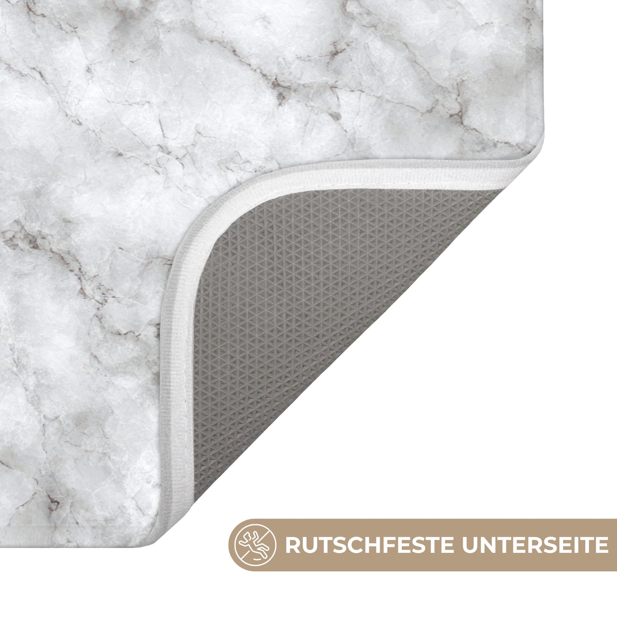 OnlyWow Badematte Grau - Marmor - Klassisch - Adern, Höhe 10 mm, Polyester, Rechteckig, Badezimmerteppich, Badteppich, Rutschfest, Badvorleger, Waschbar