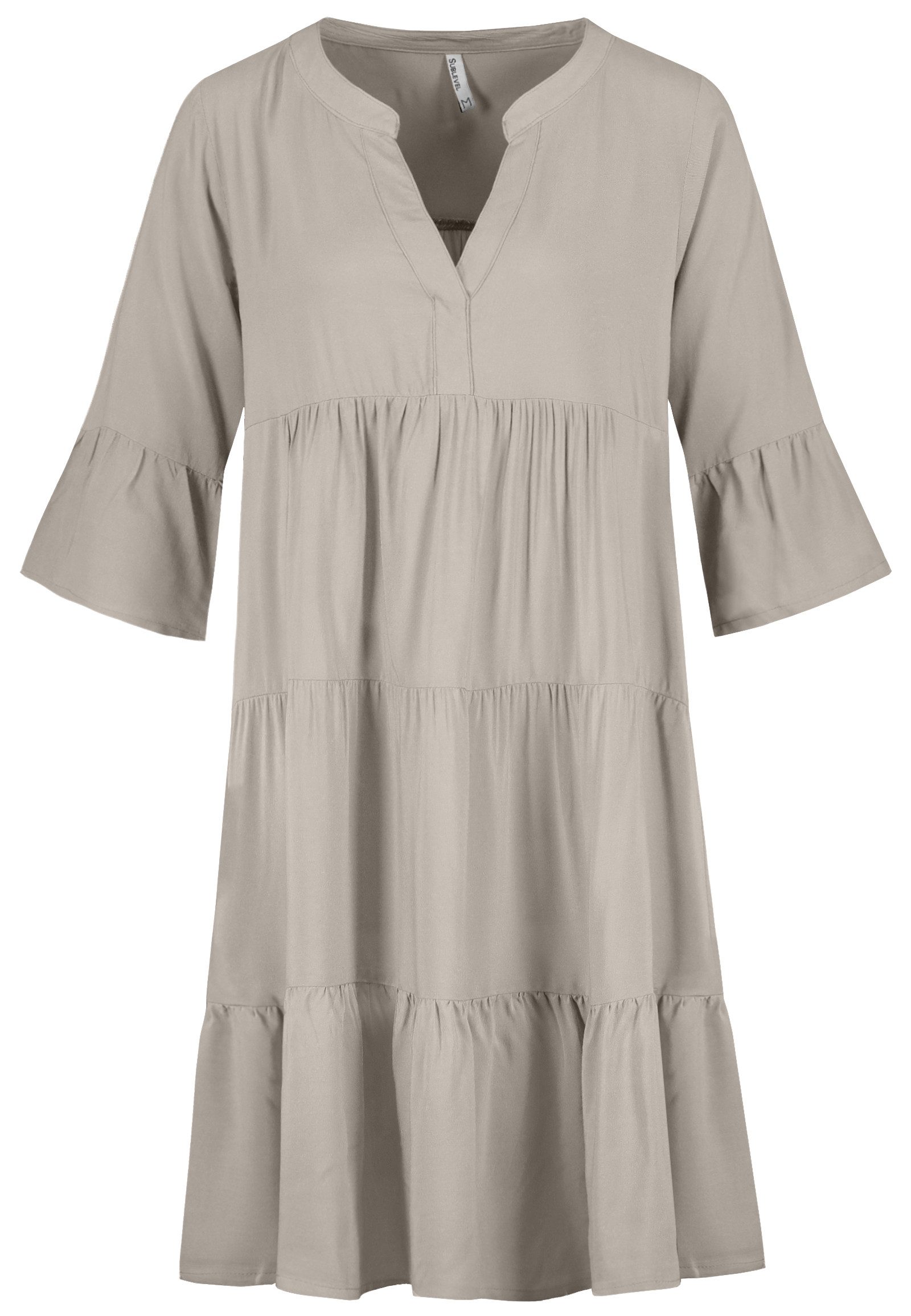 SUBLEVEL Shirtkleid V-Ausschnitt, 3/4-Ärmel, Volant-Saum, lockerer günstig online kaufen